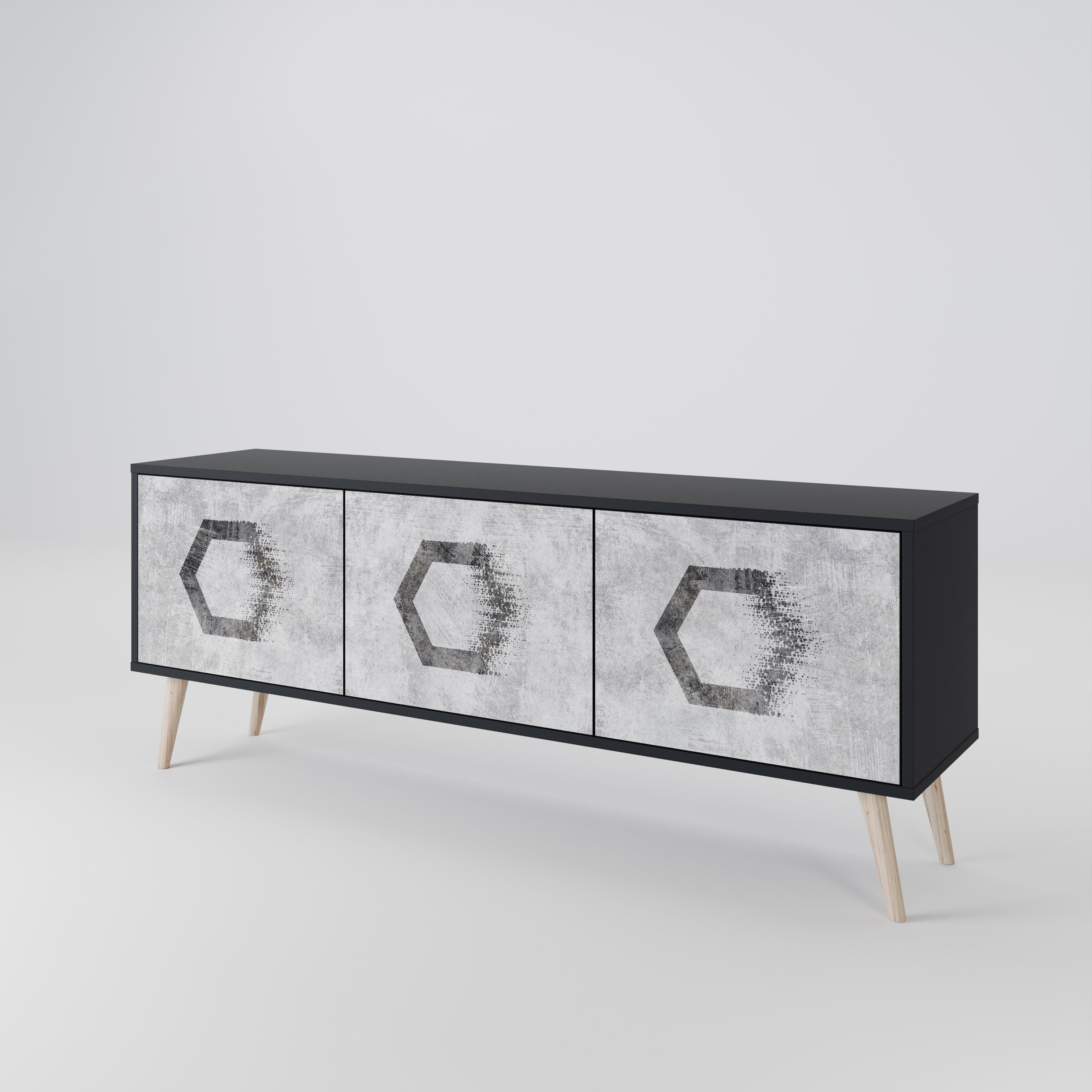 HEXAGONAL FIGURES TV-Lowboard mit 3 Türen in Schwarz