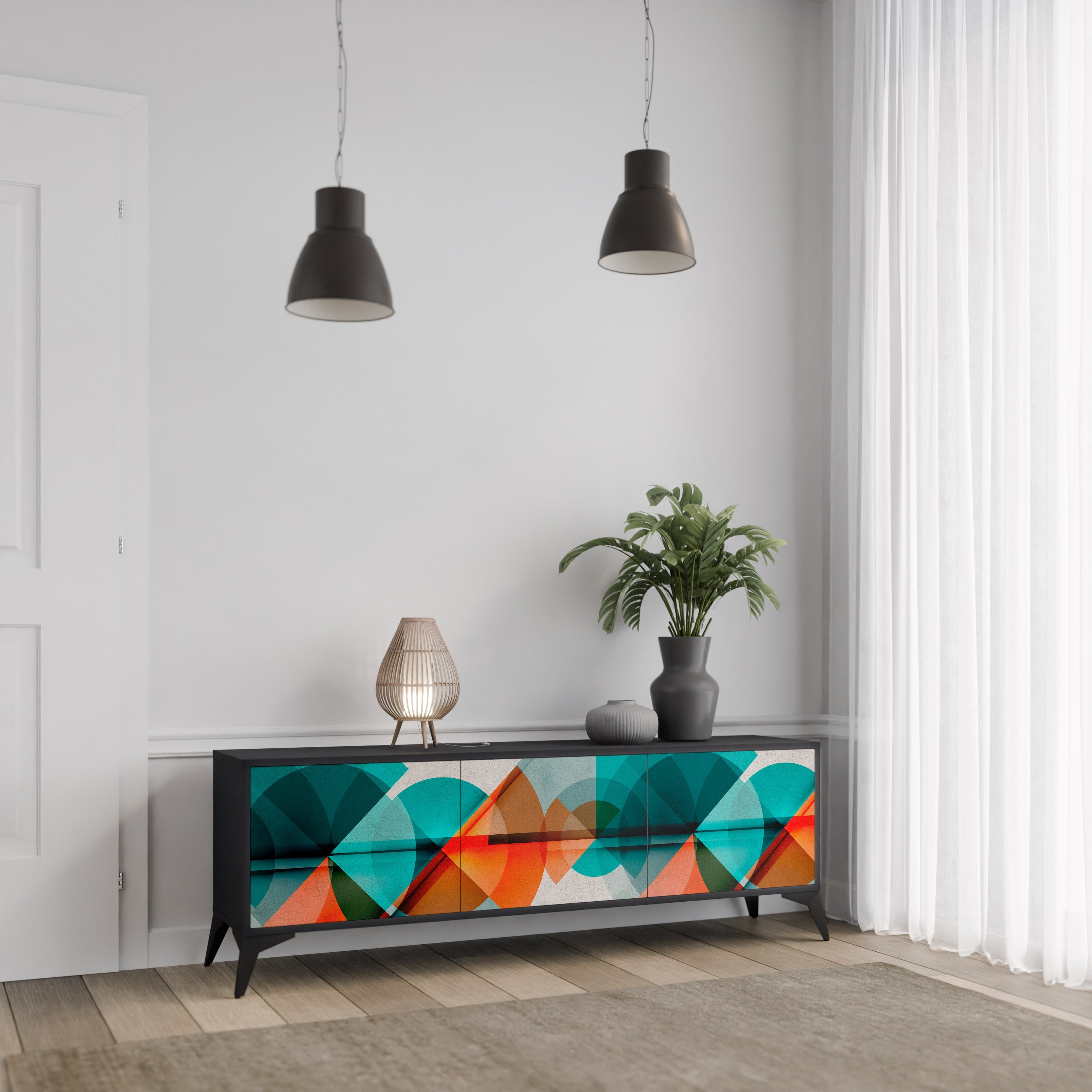 CIRCULAR RHAPSODY TV-Lowboard mit 3 Türen in Schwarz