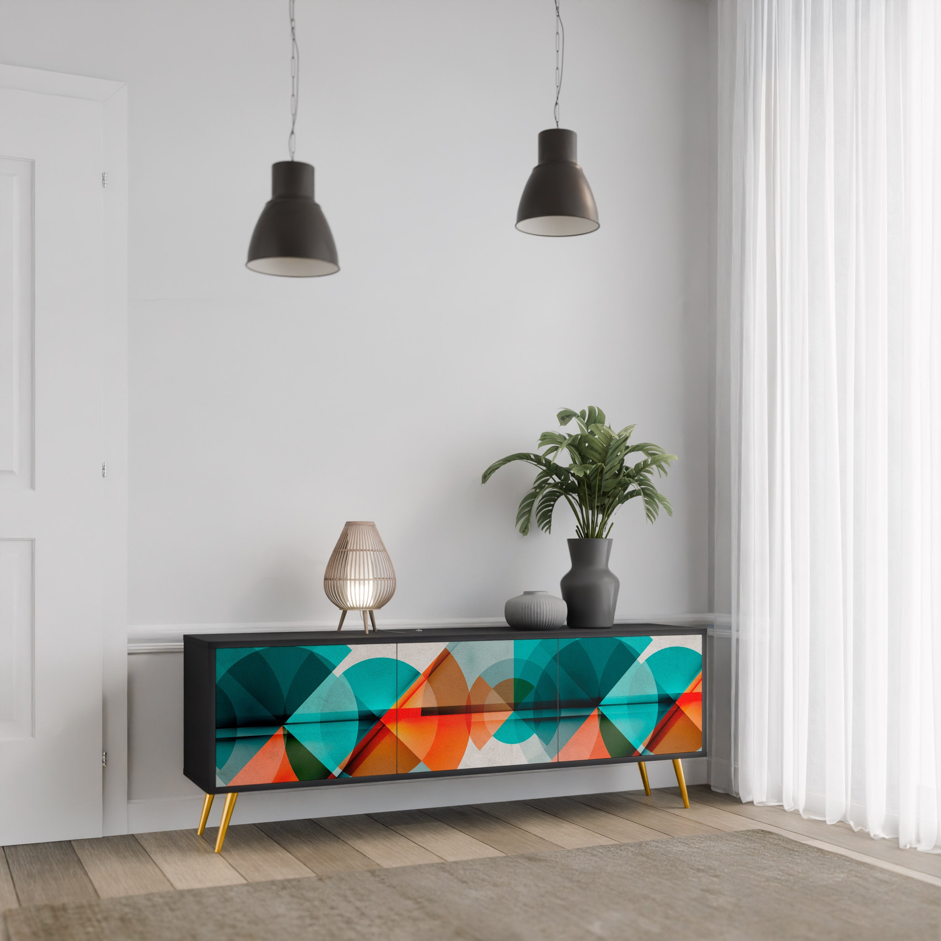 CIRCULAR RHAPSODY TV-Lowboard mit 3 Türen in Schwarz