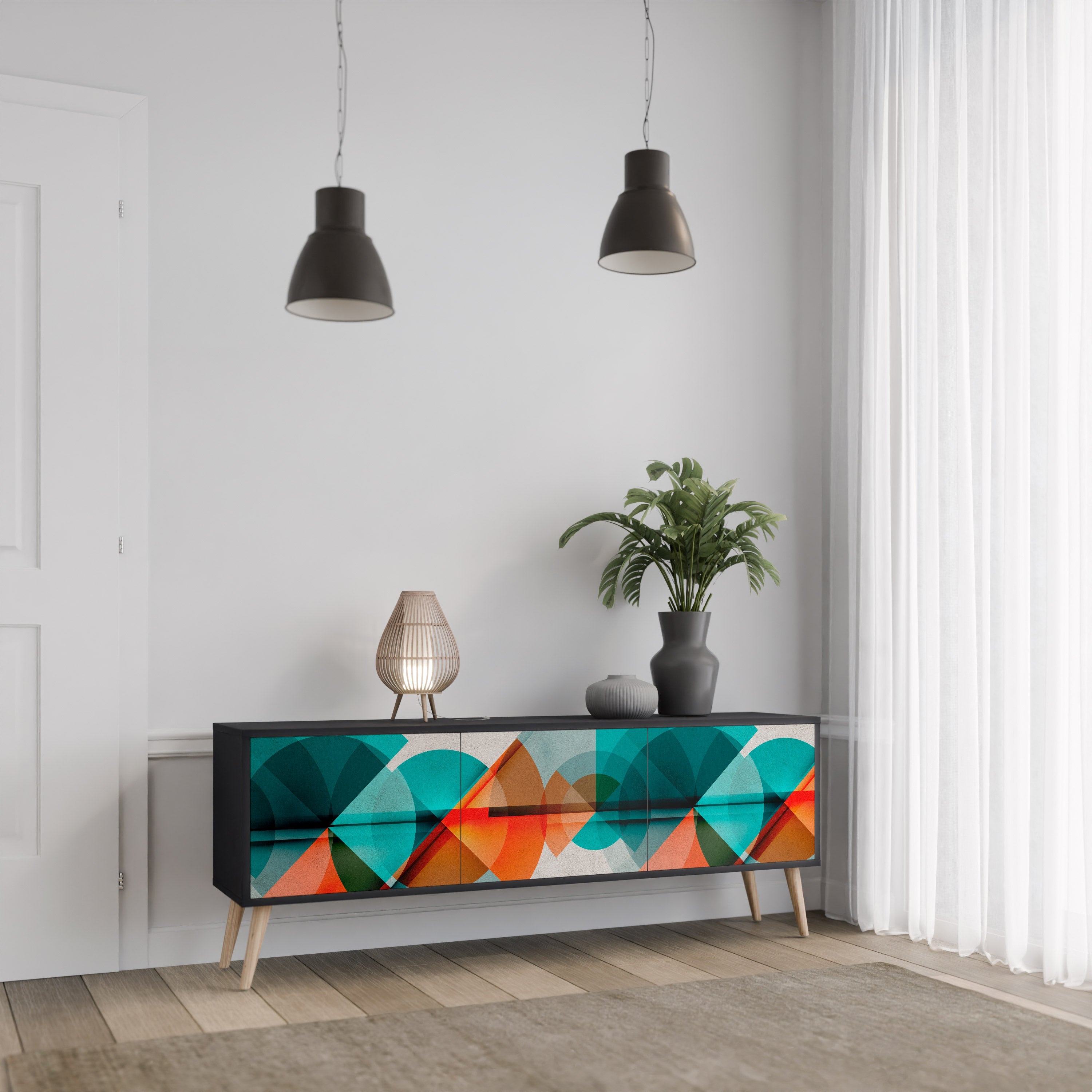 CIRCULAR RHAPSODY TV-Lowboard mit 3 Türen in Schwarz