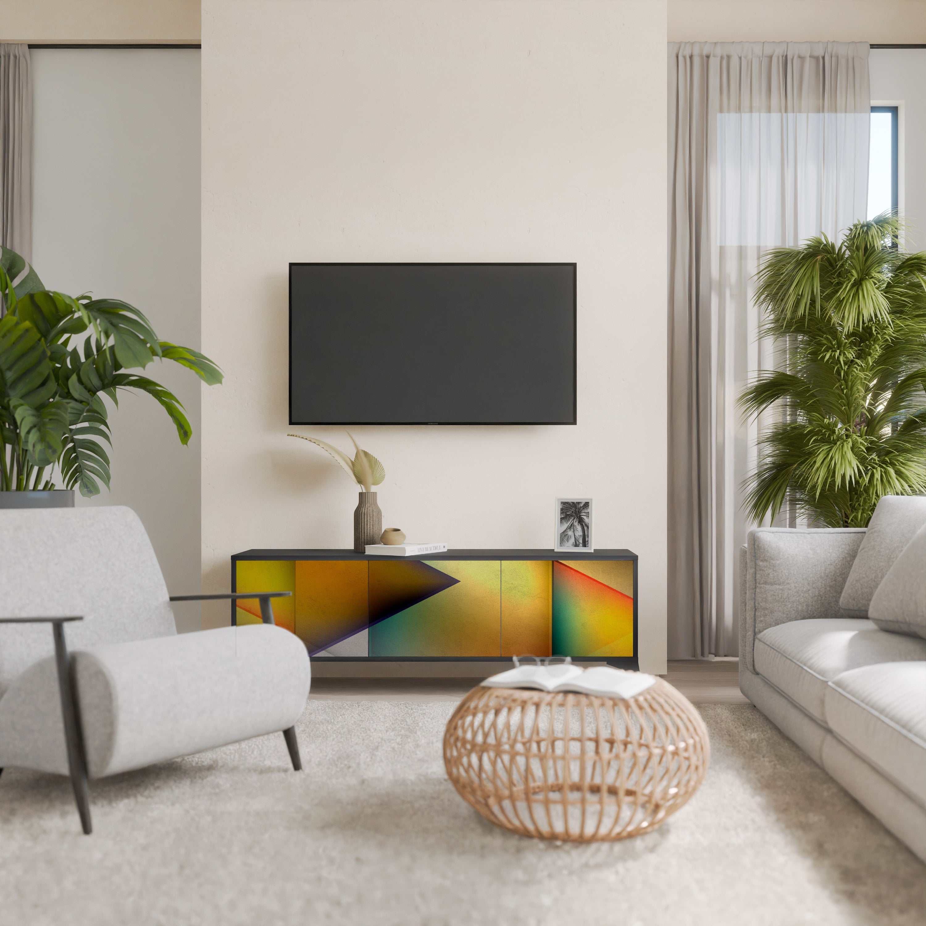 PIERCING SHARPNESS TV-Lowboard mit 3 Türen in Schwarz