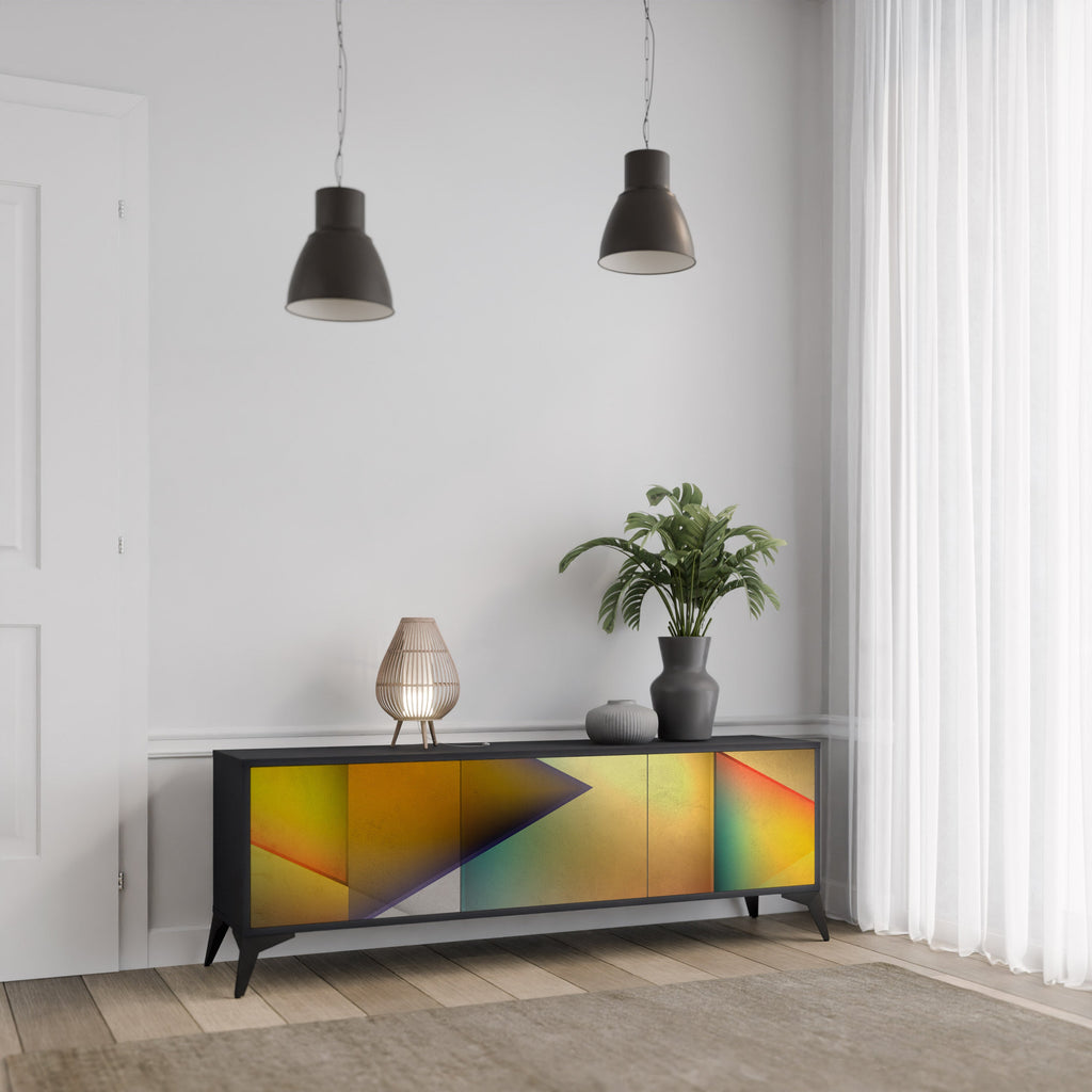 PIERCING SHARPNESS TV-Lowboard mit 3 Türen in Schwarz