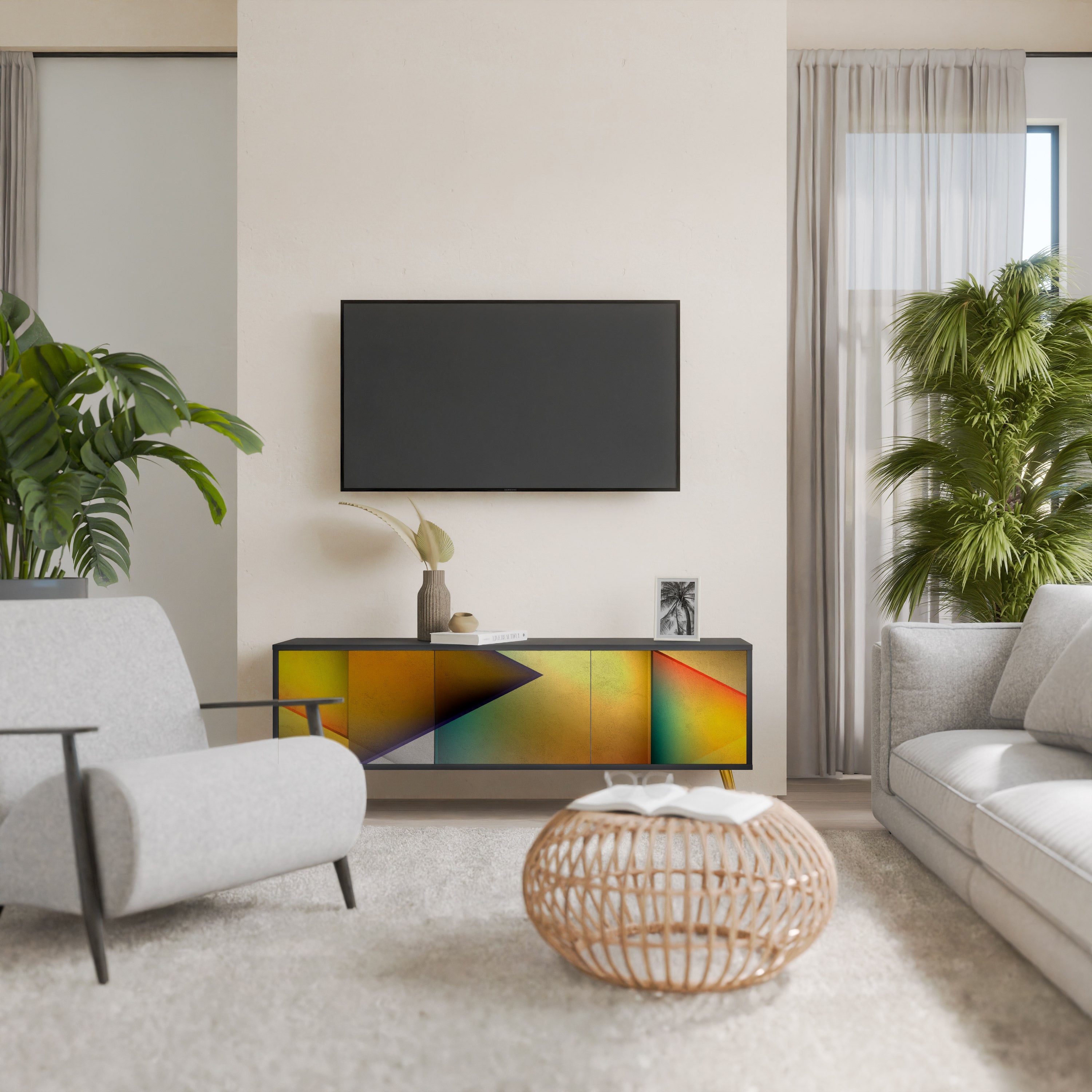 PIERCING SHARPNESS TV-Lowboard mit 3 Türen in Schwarz