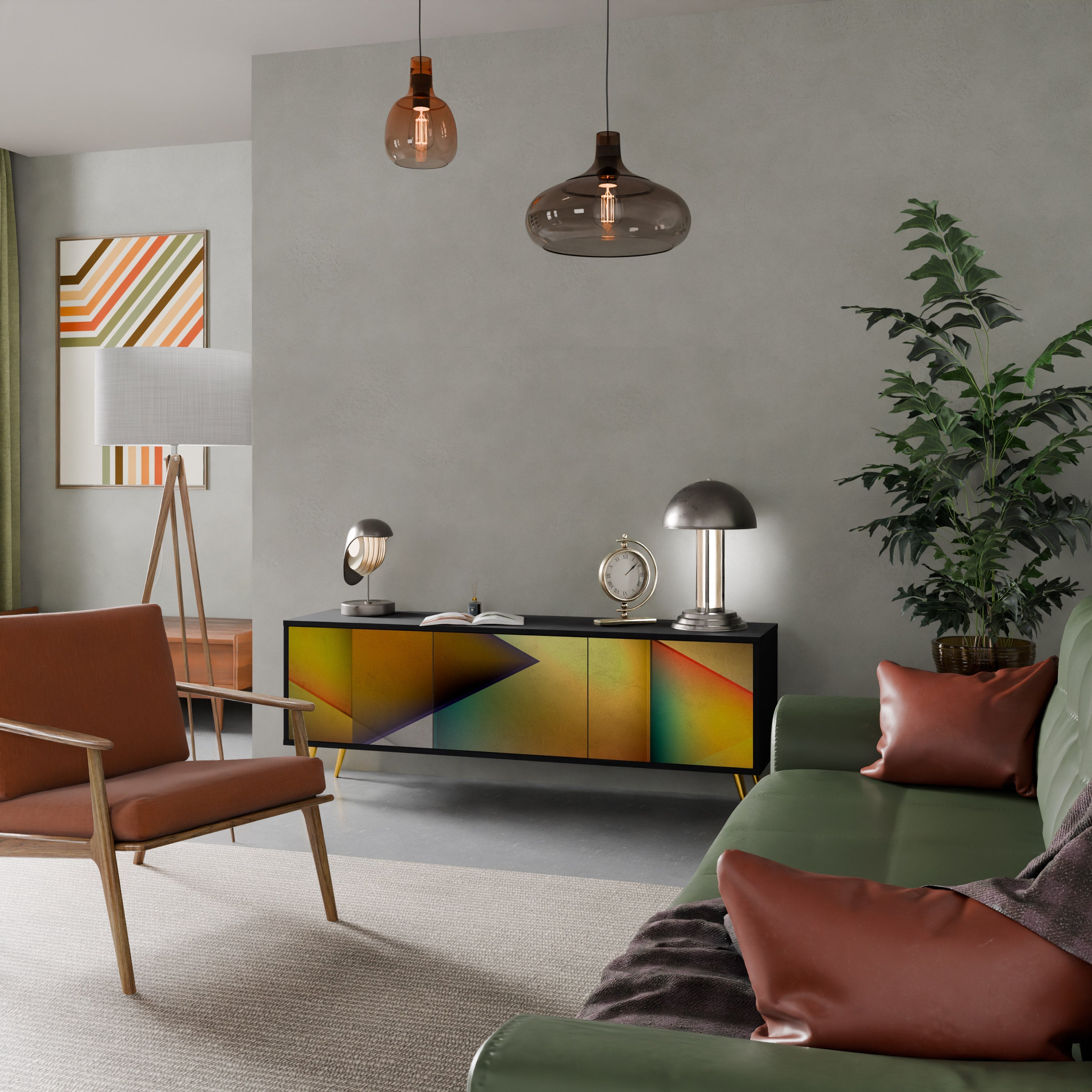 PIERCING SHARPNESS TV-Lowboard mit 3 Türen in Schwarz