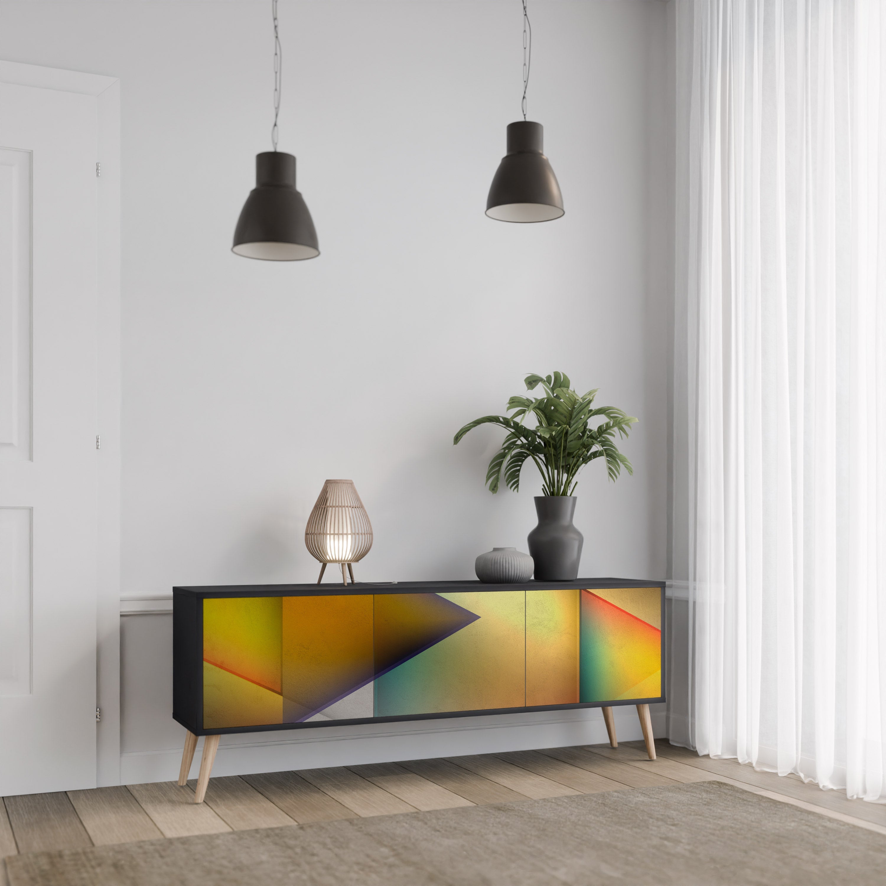 PIERCING SHARPNESS TV-Lowboard mit 3 Türen in Schwarz