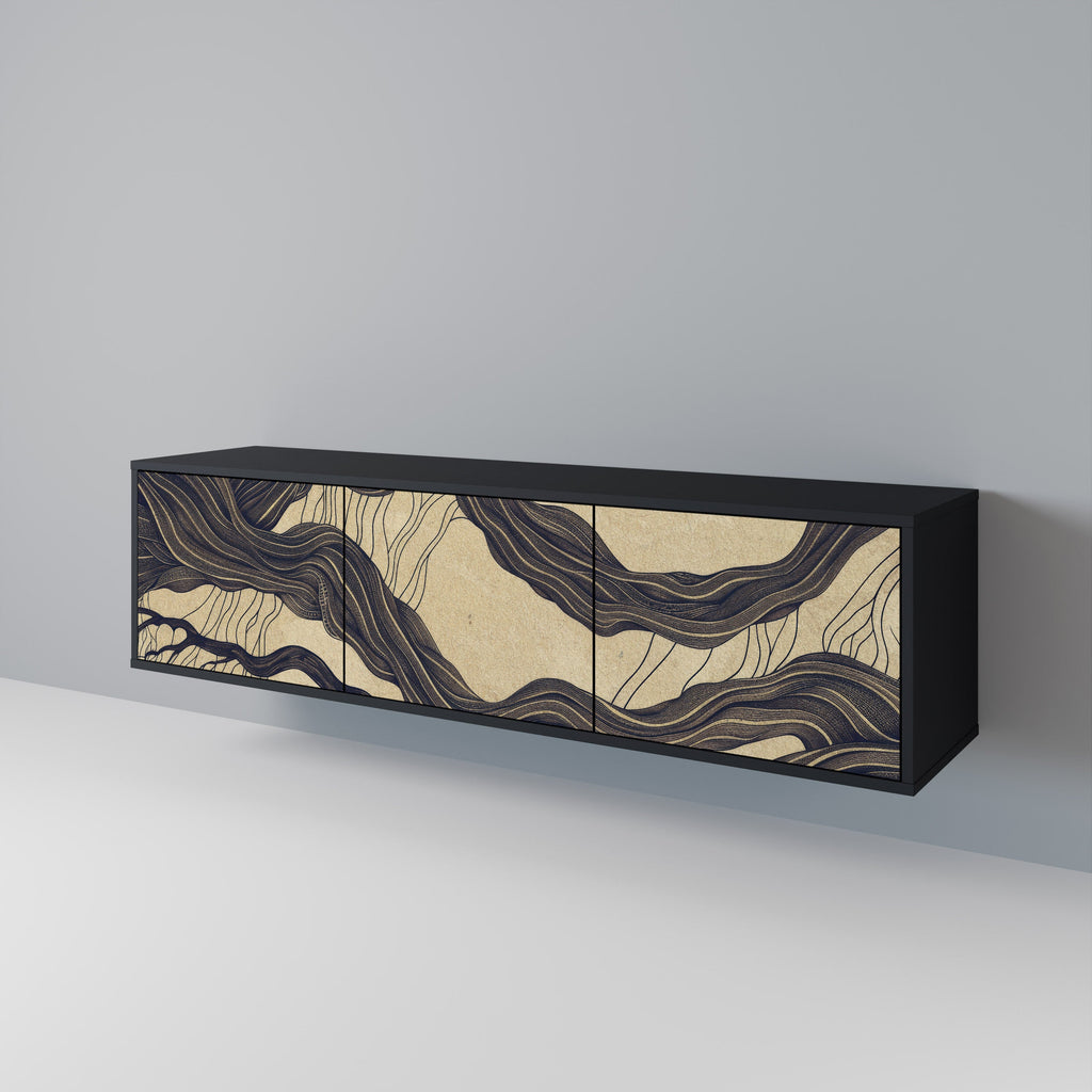 UNIFIED FRAGMENTS 3-Door TV Stand in Black Finish