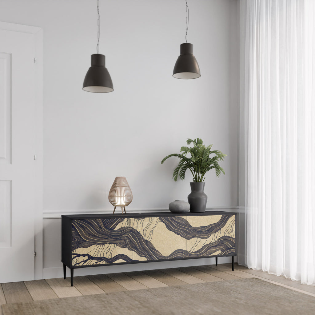 UNIFIED FRAGMENTS 3-Door TV Stand in Black Finish