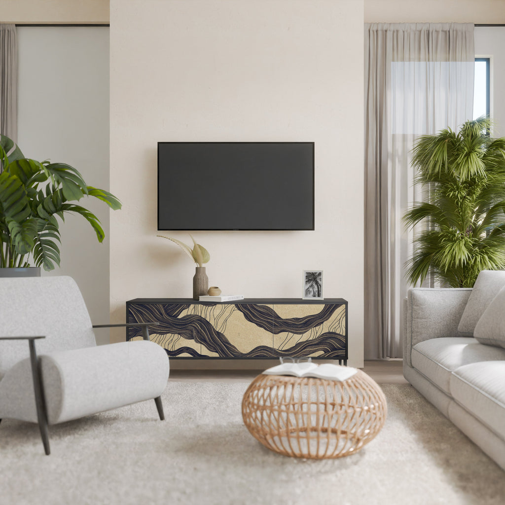 UNIFIED FRAGMENTS 3-Door TV Stand in Black Finish