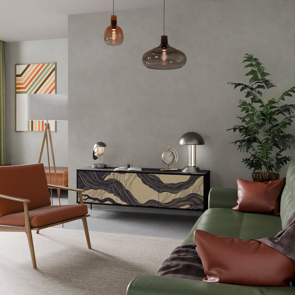 UNIFIED FRAGMENTS 3-Door TV Stand in Black Finish