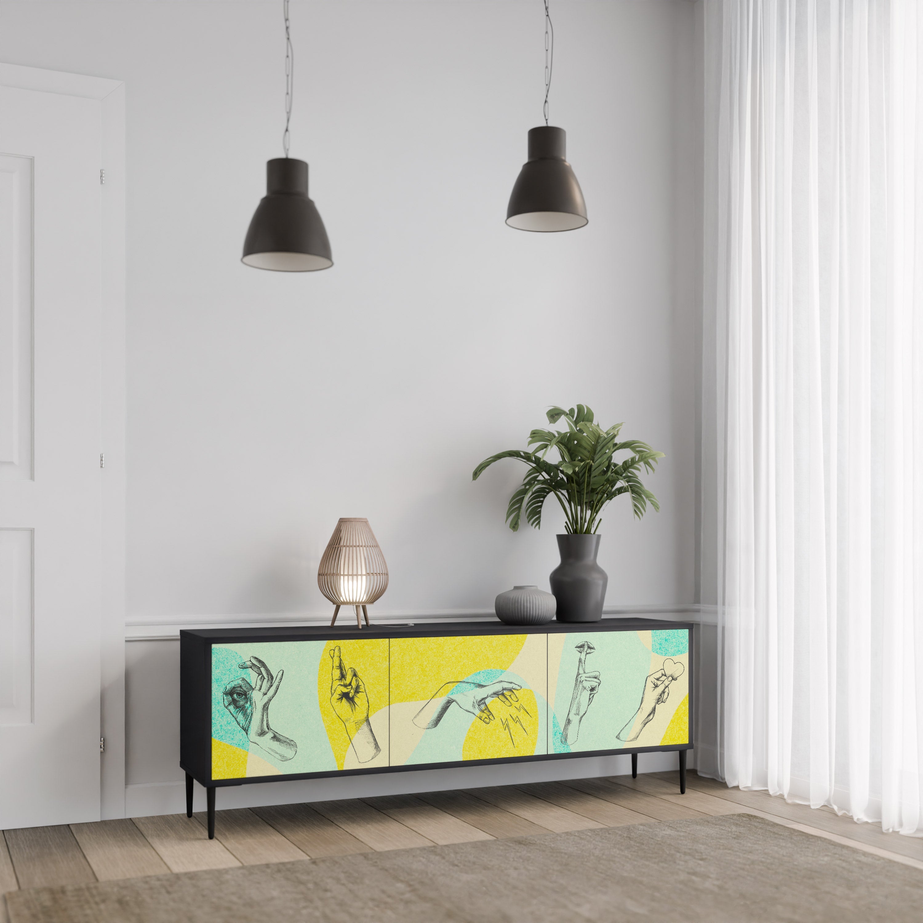 BODY LANGUAGE TV-Lowboard mit 3 Türen in Schwarz