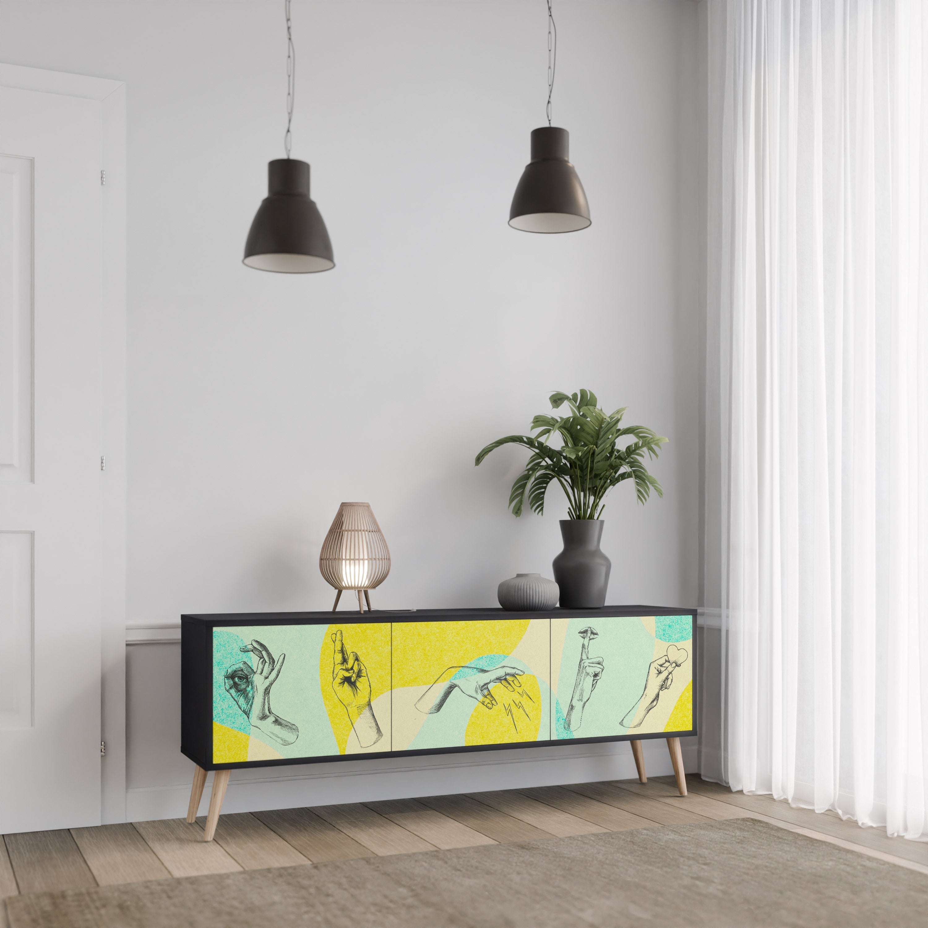 BODY LANGUAGE TV-Lowboard mit 3 Türen in Schwarz