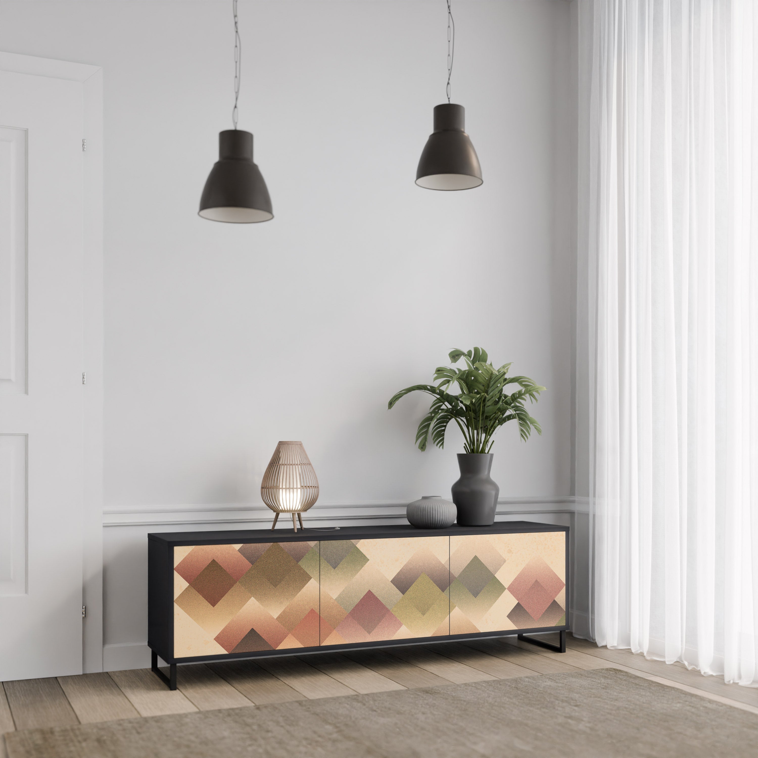 GEOMETRIC FUSION TV-Lowboard mit 3 Türen in Schwarz