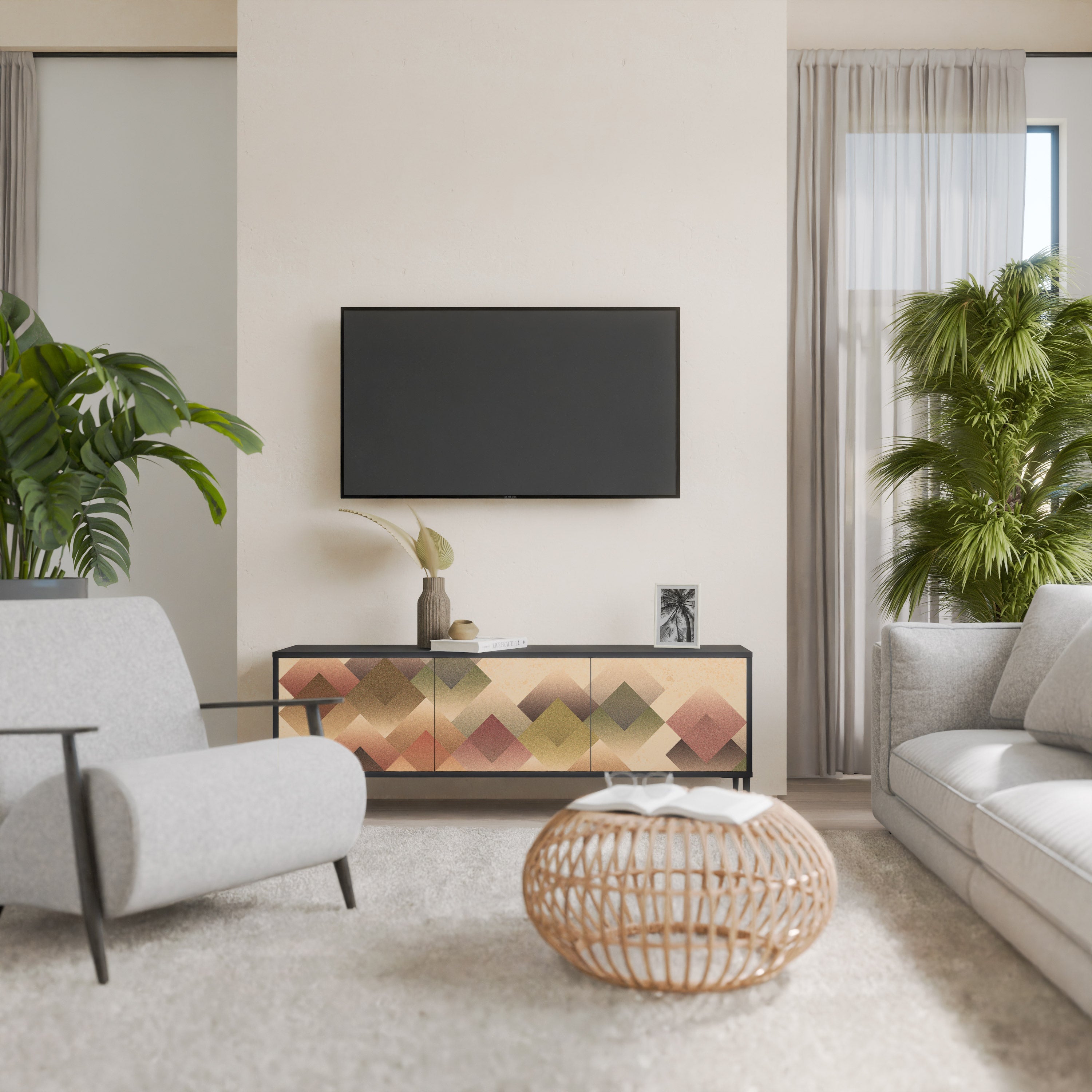 GEOMETRIC FUSION TV-Lowboard mit 3 Türen in Schwarz