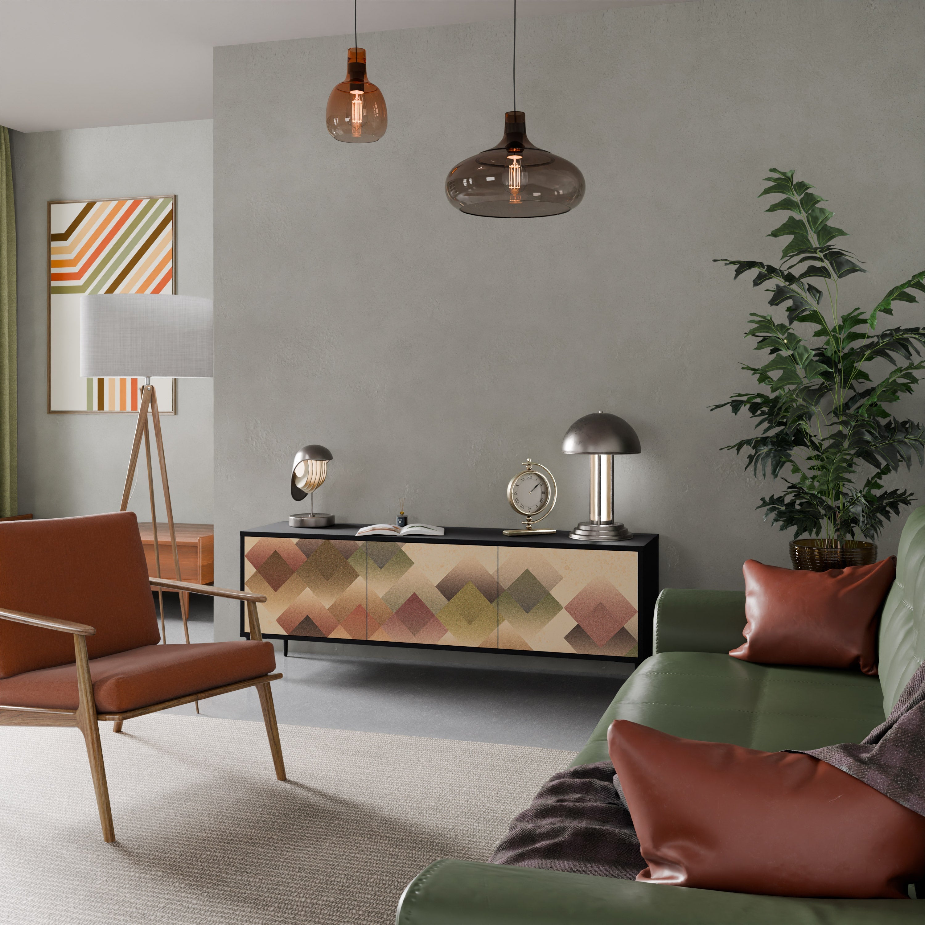 GEOMETRIC FUSION TV-Lowboard mit 3 Türen in Schwarz