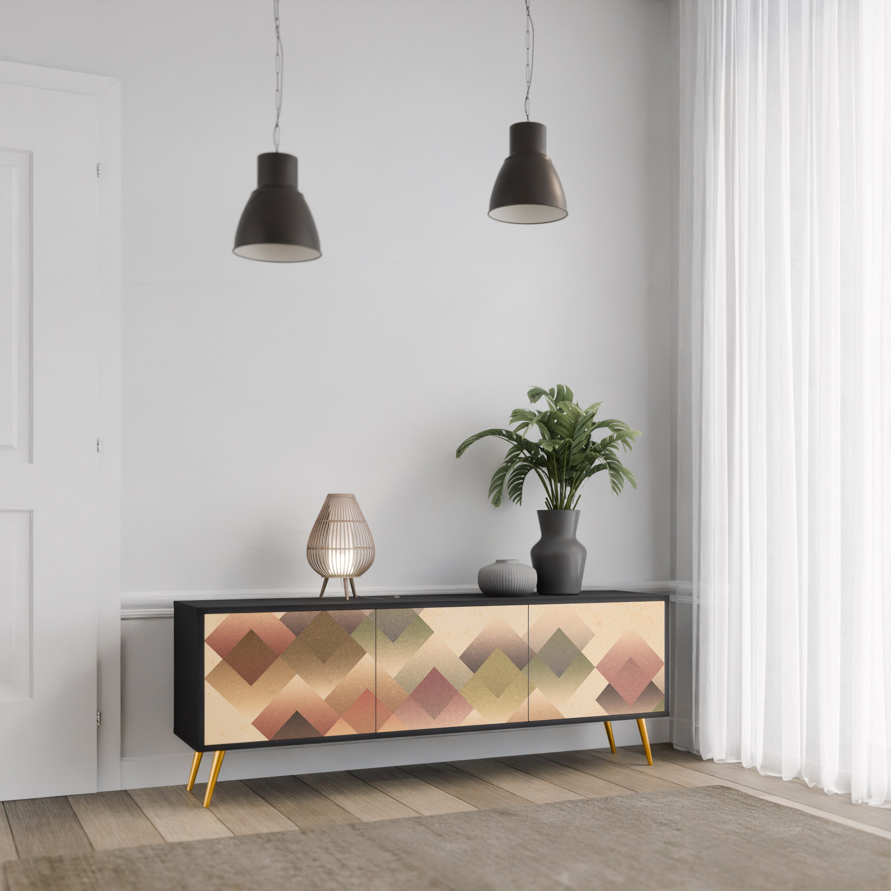 GEOMETRIC FUSION TV-Lowboard mit 3 Türen in Schwarz