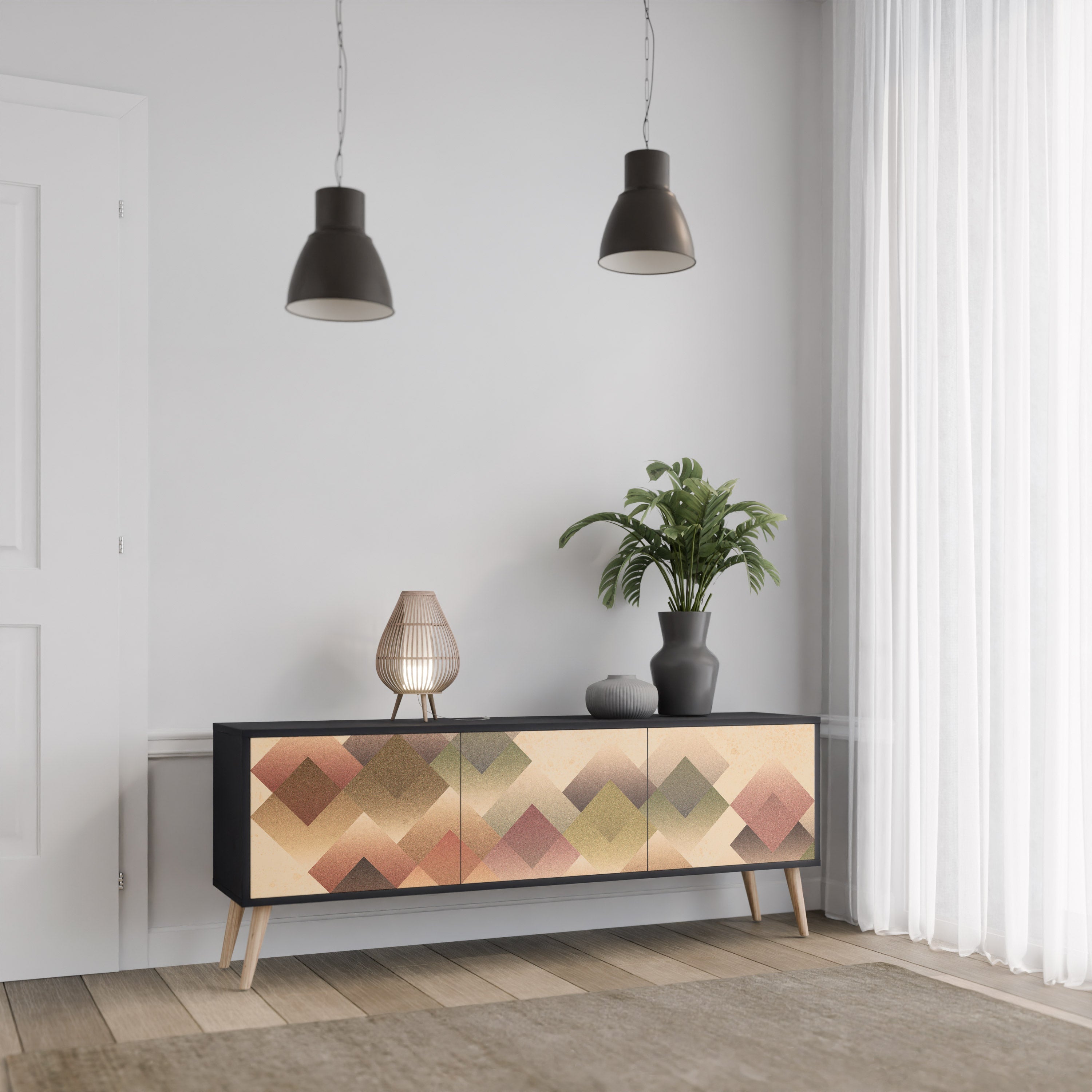 GEOMETRIC FUSION TV-Lowboard mit 3 Türen in Schwarz