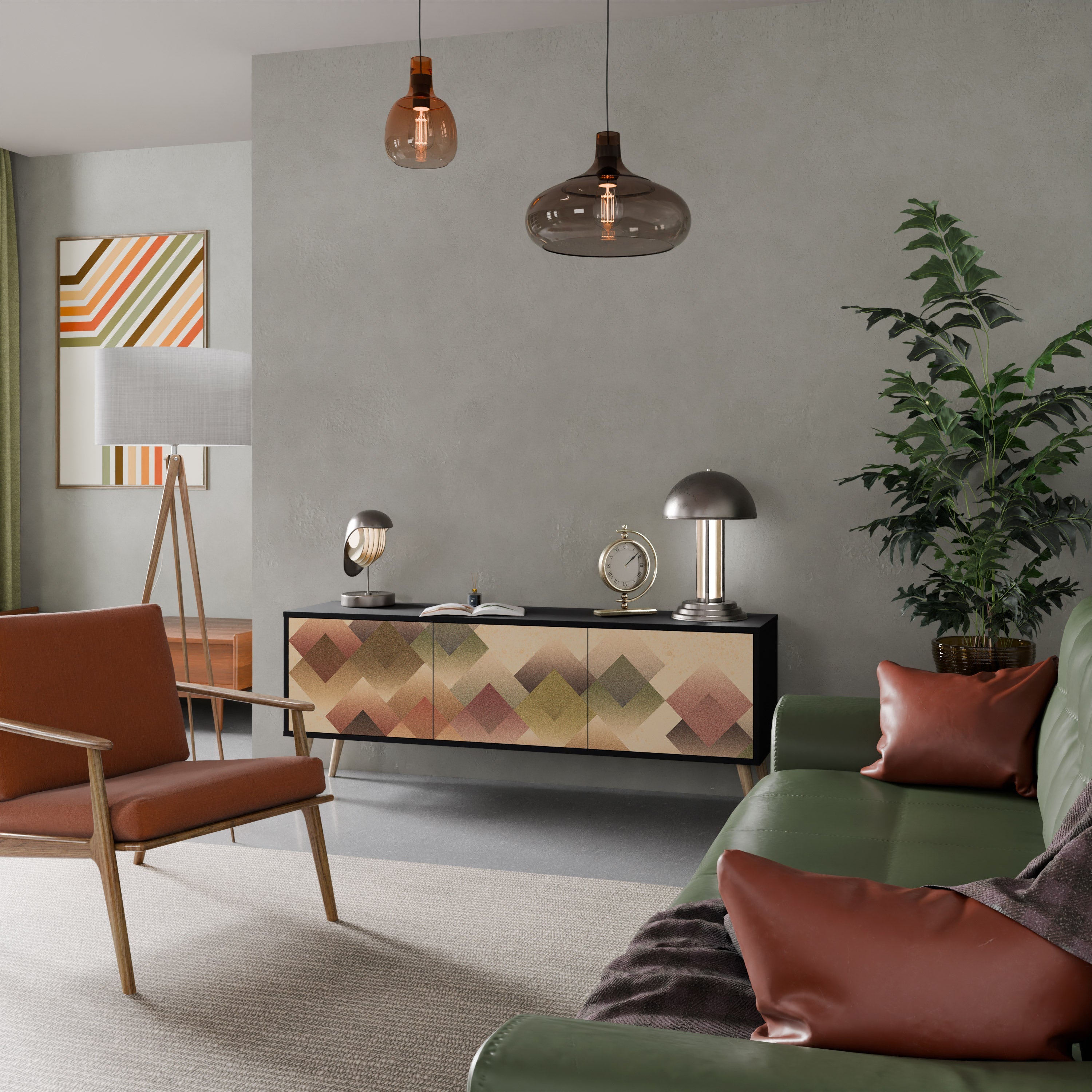 GEOMETRIC FUSION TV-Lowboard mit 3 Türen in Schwarz