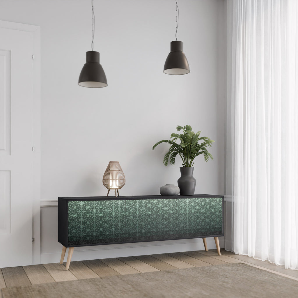 ORNAMENTAL GLIMMER 3-Door TV Stand in Black Finish