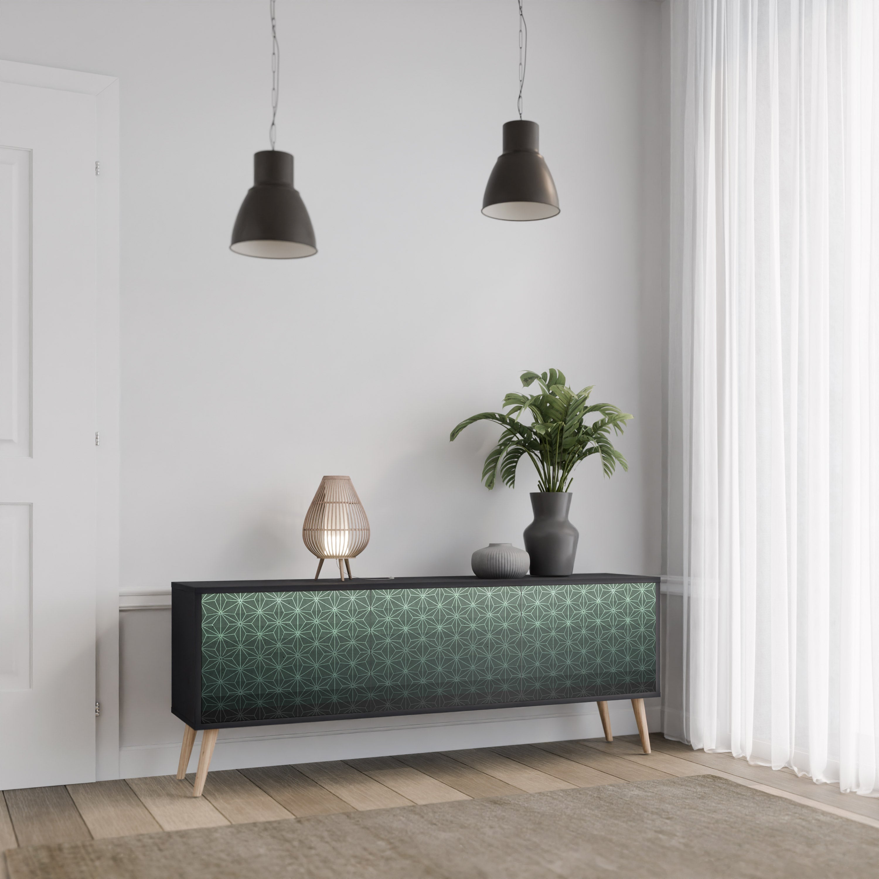 ORNAMENTAL GLIMMER 3-Door TV Stand in Black Finish