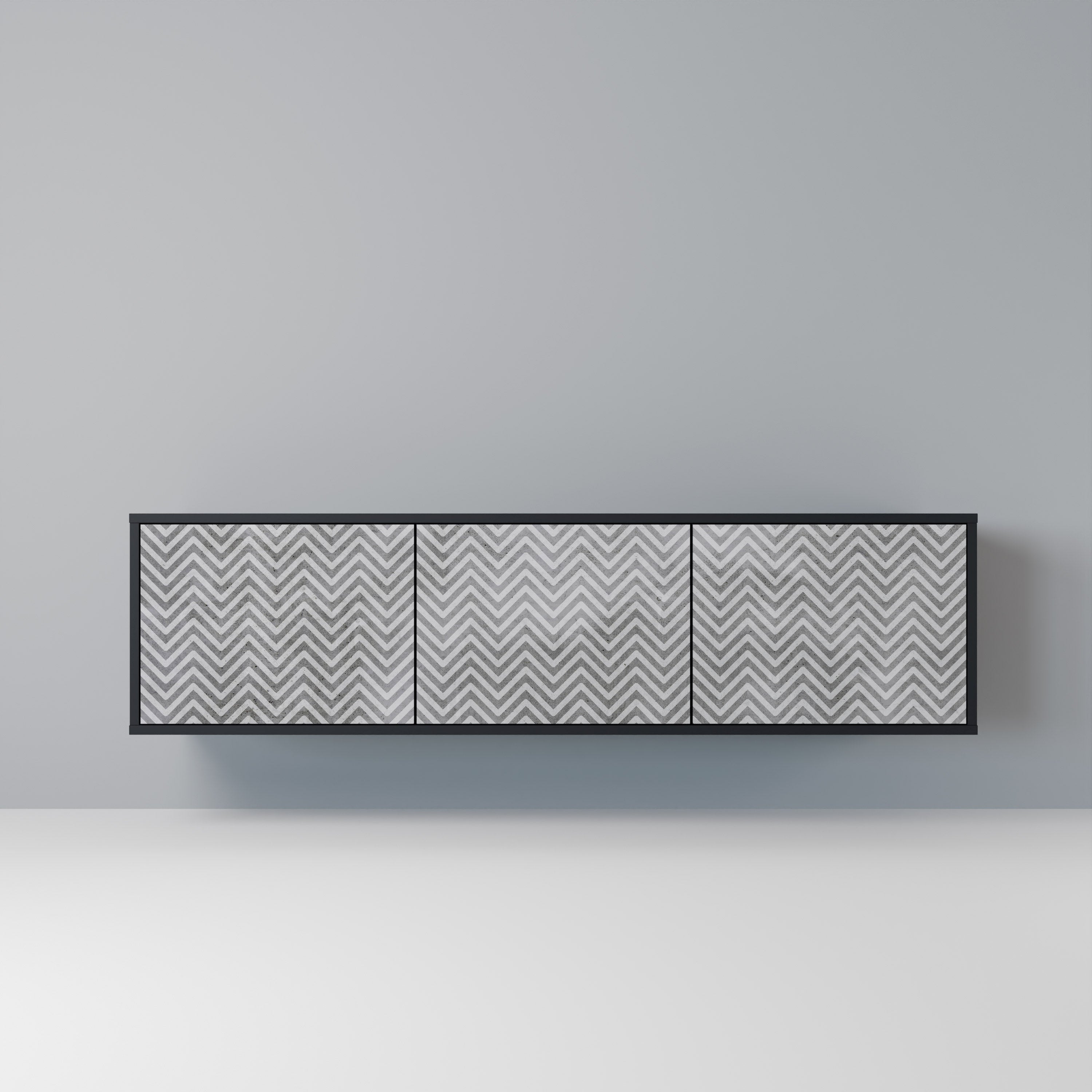 CONCRETE ZIG ZAG TV-Lowboard mit 3 Türen in Schwarz