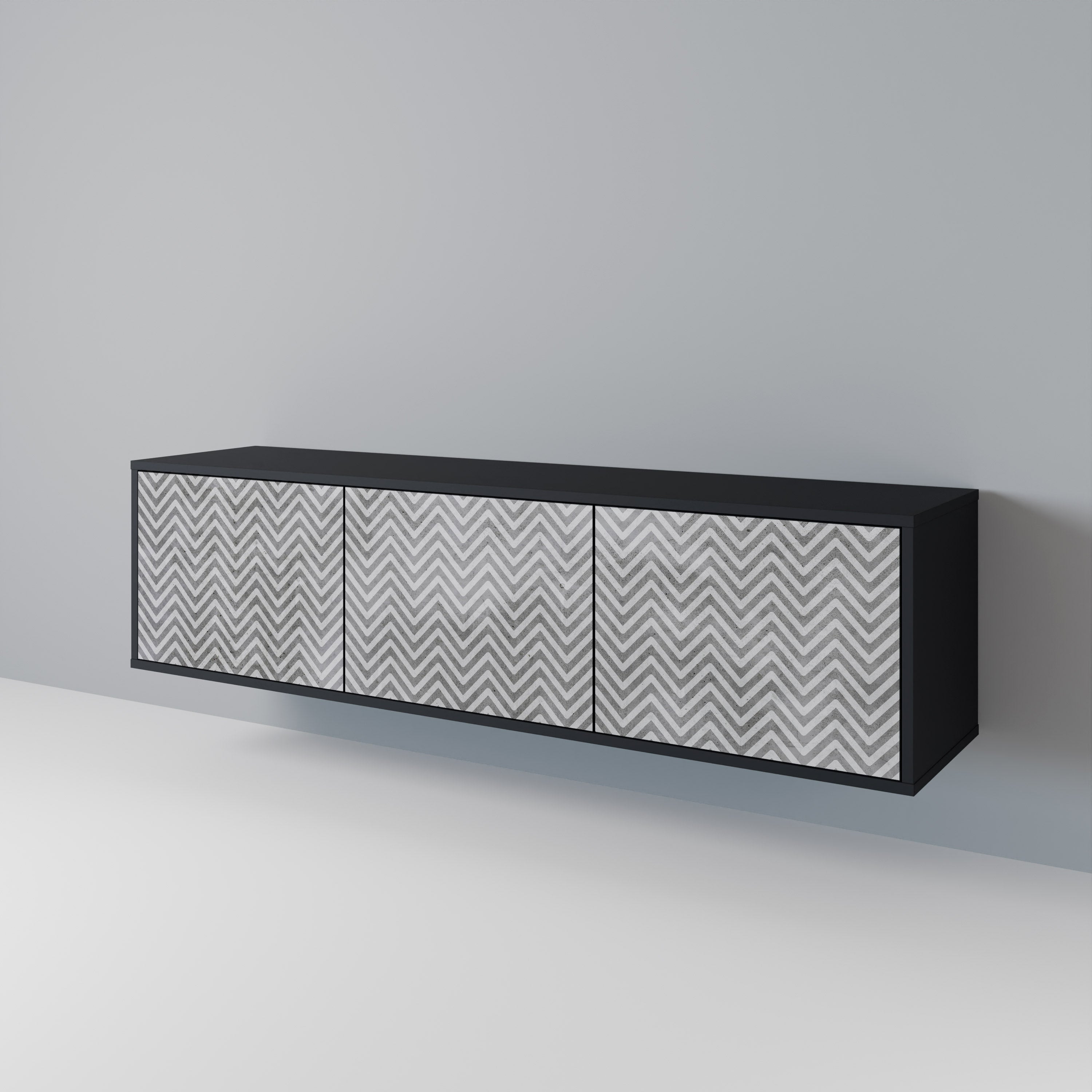 CONCRETE ZIG ZAG TV-Lowboard mit 3 Türen in Schwarz