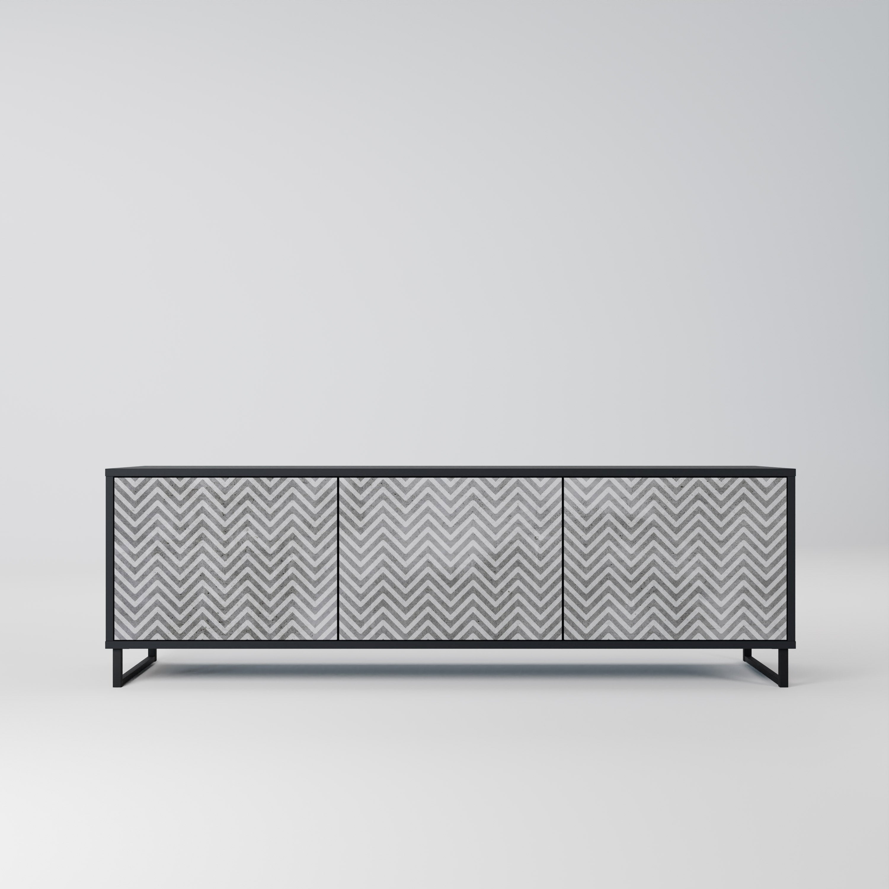 CONCRETE ZIG ZAG TV-Lowboard mit 3 Türen in Schwarz