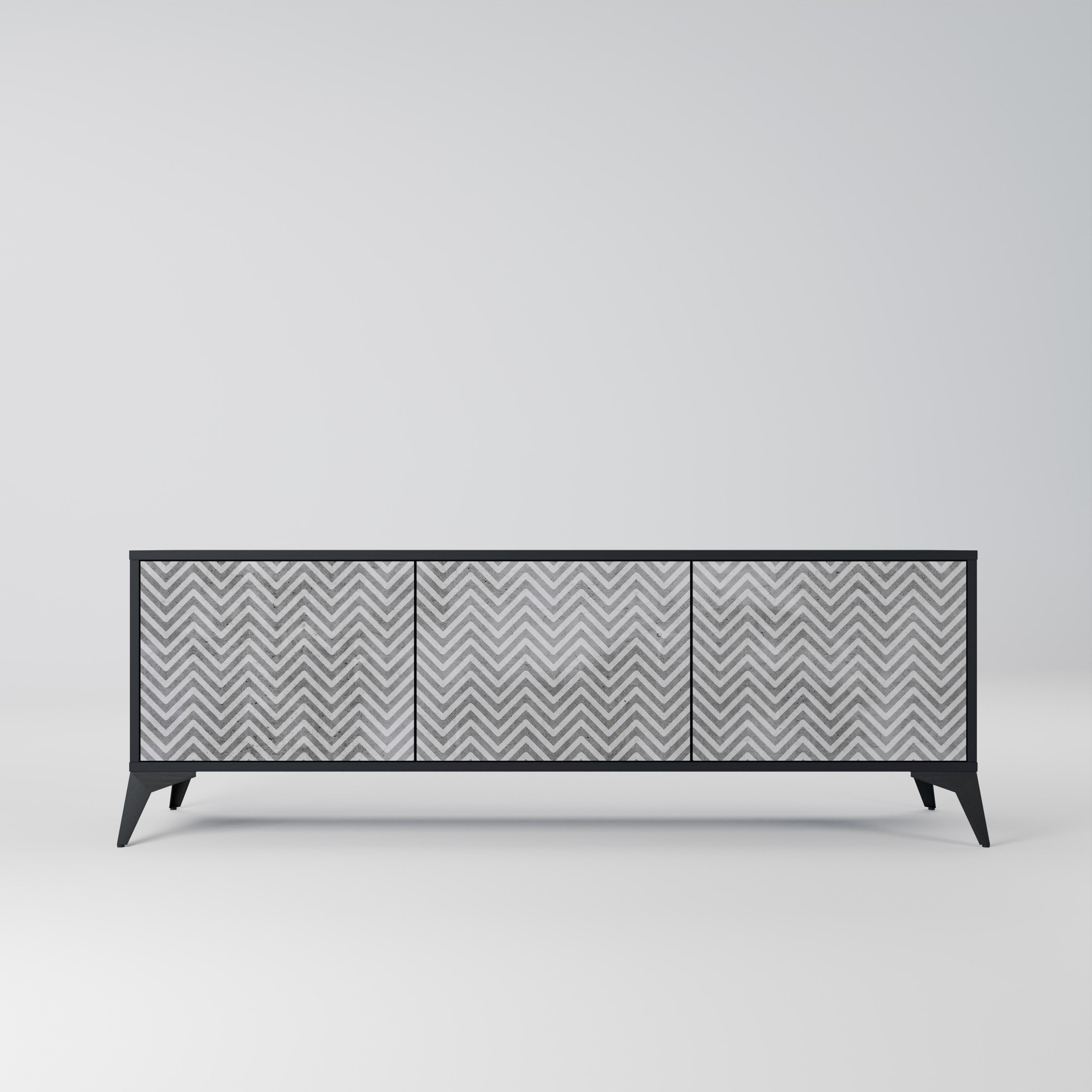 CONCRETE ZIG ZAG TV-Lowboard mit 3 Türen in Schwarz