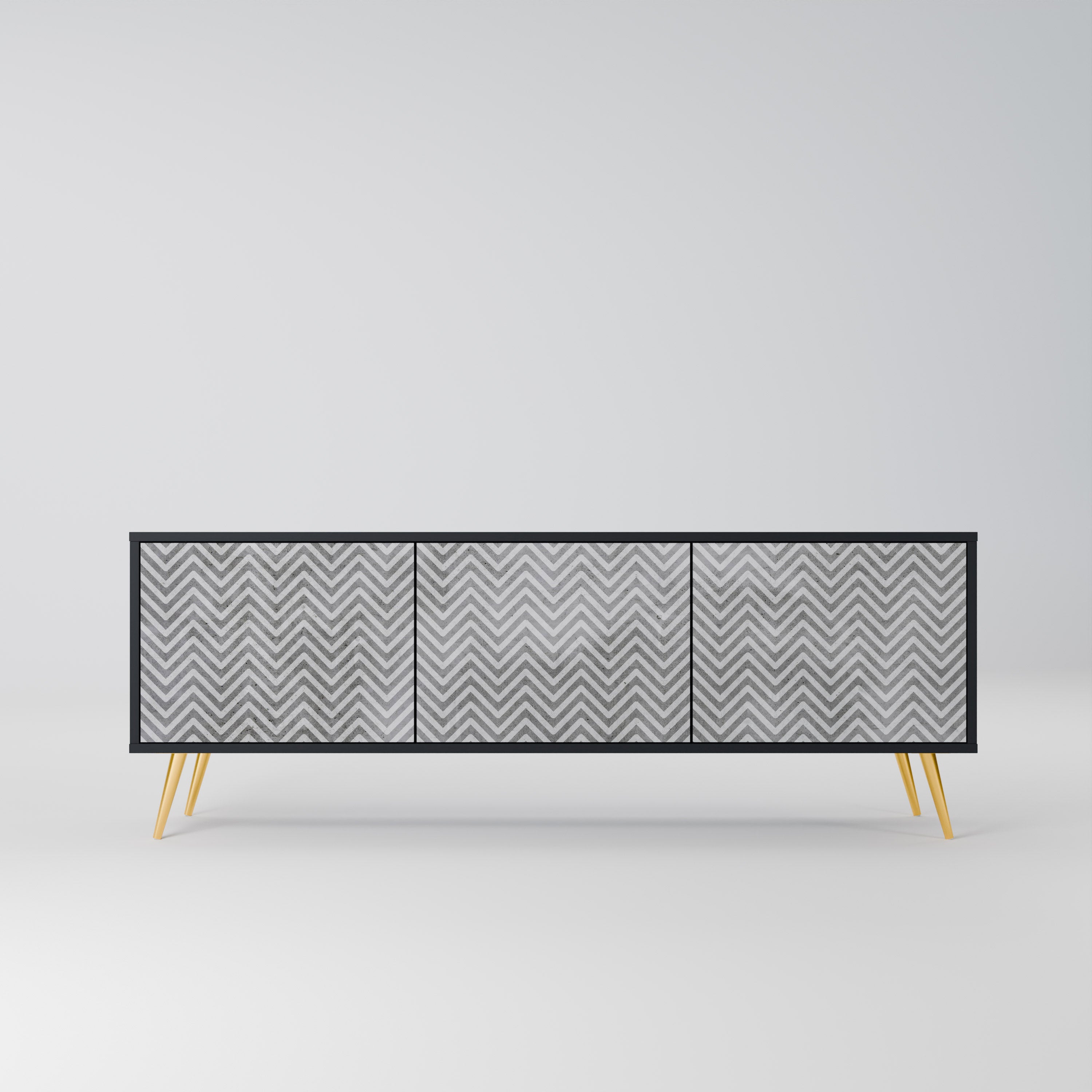 CONCRETE ZIG ZAG TV-Lowboard mit 3 Türen in Schwarz