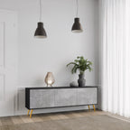 CONCRETE ZIG ZAG TV-Lowboard mit 3 Türen in Schwarz