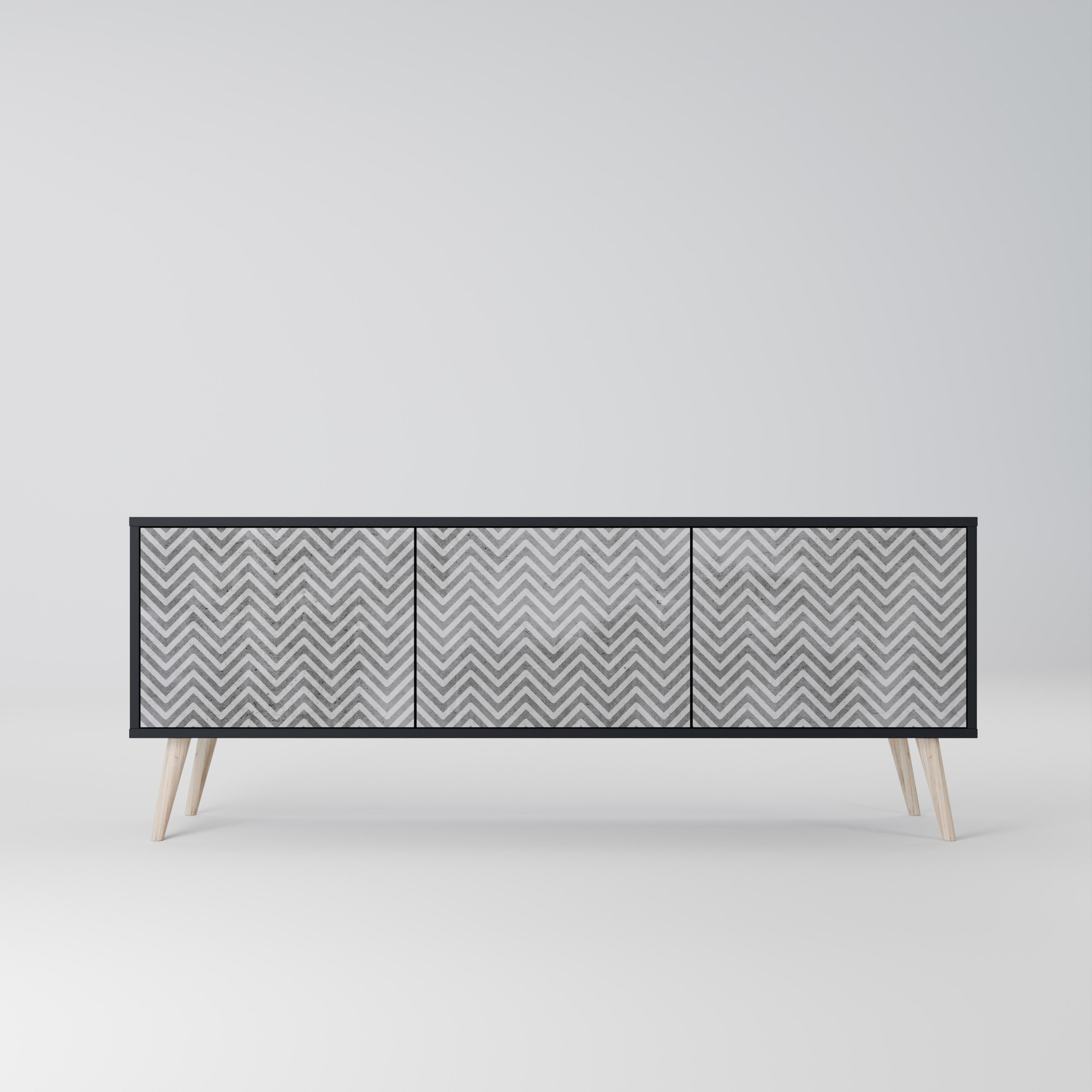 CONCRETE ZIG ZAG TV-Lowboard mit 3 Türen in Schwarz