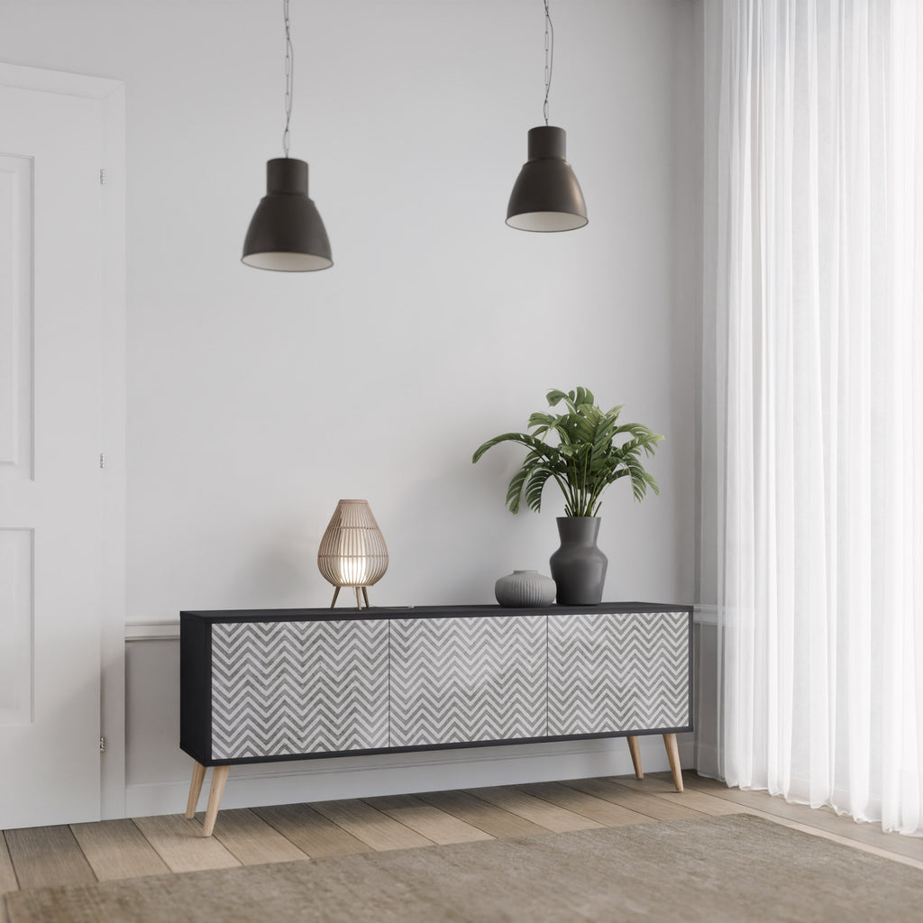 CONCRETE ZIG ZAG TV-Lowboard mit 3 Türen in Schwarz