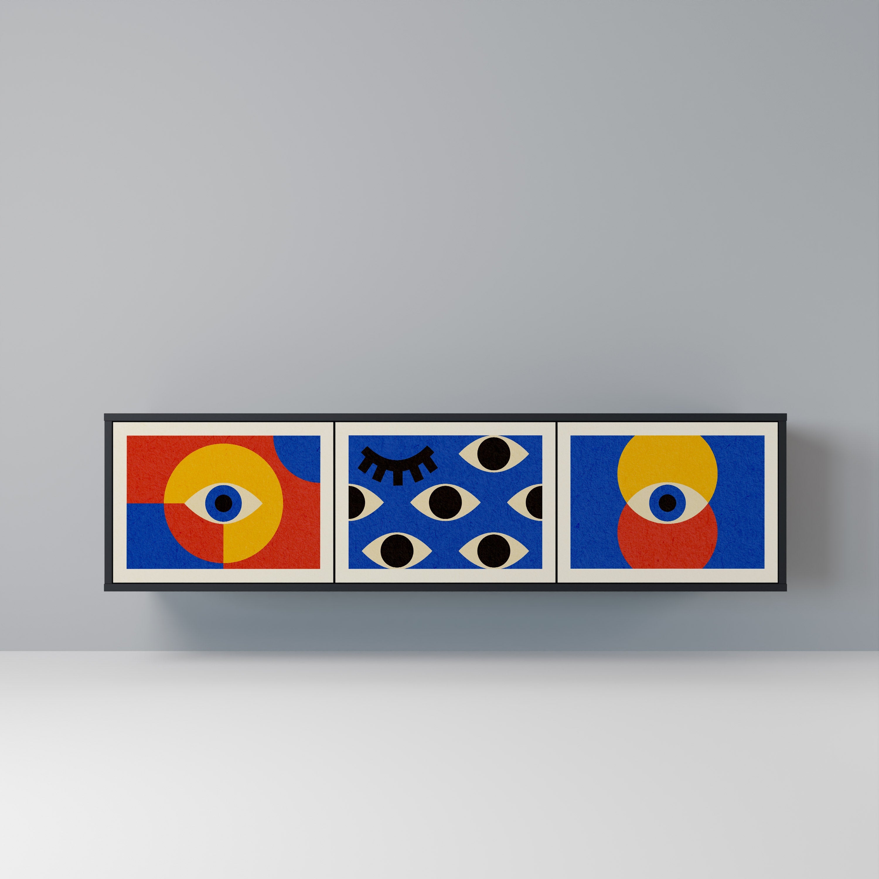 GEOMETRIC EYES TV-Lowboard mit 3 Türen in Schwarz