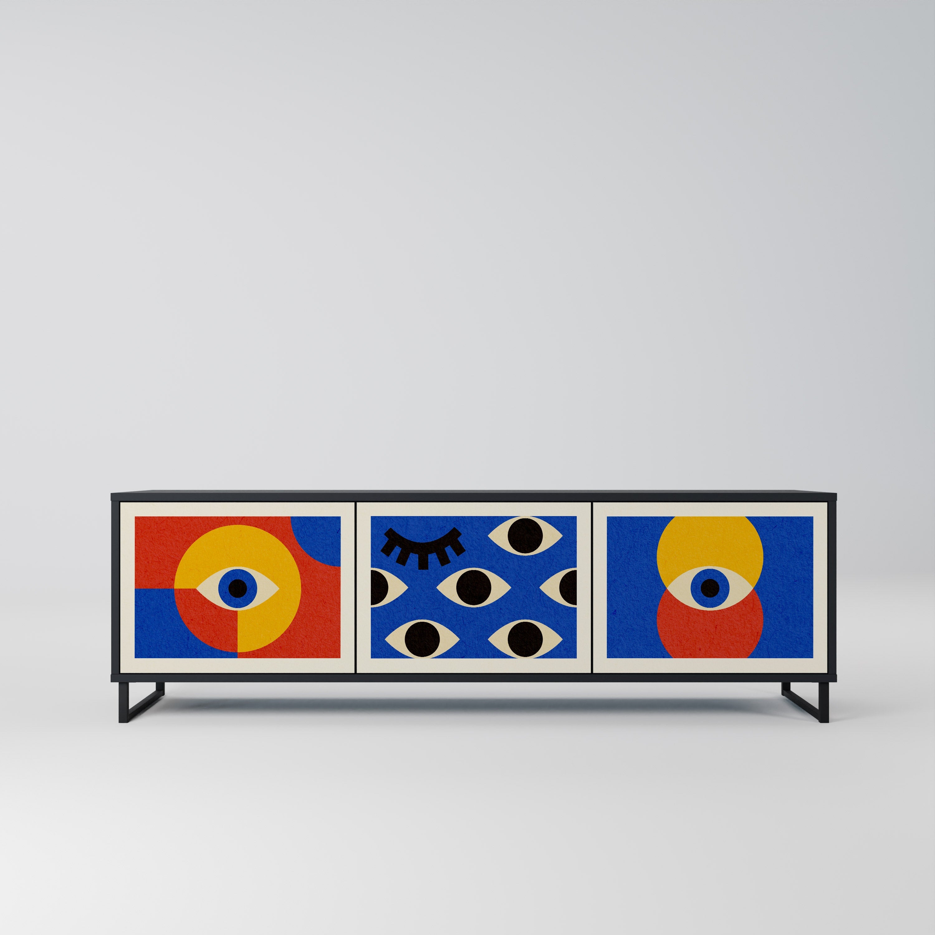 GEOMETRIC EYES TV-Lowboard mit 3 Türen in Schwarz