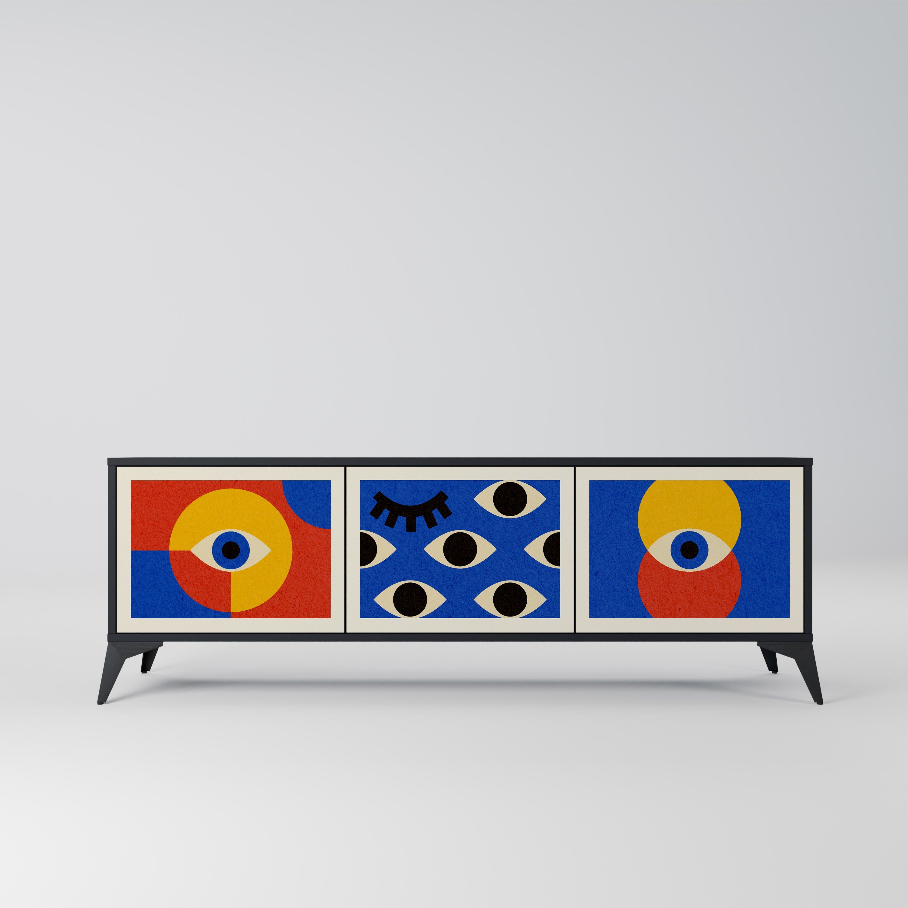 GEOMETRIC EYES TV-Lowboard mit 3 Türen in Schwarz