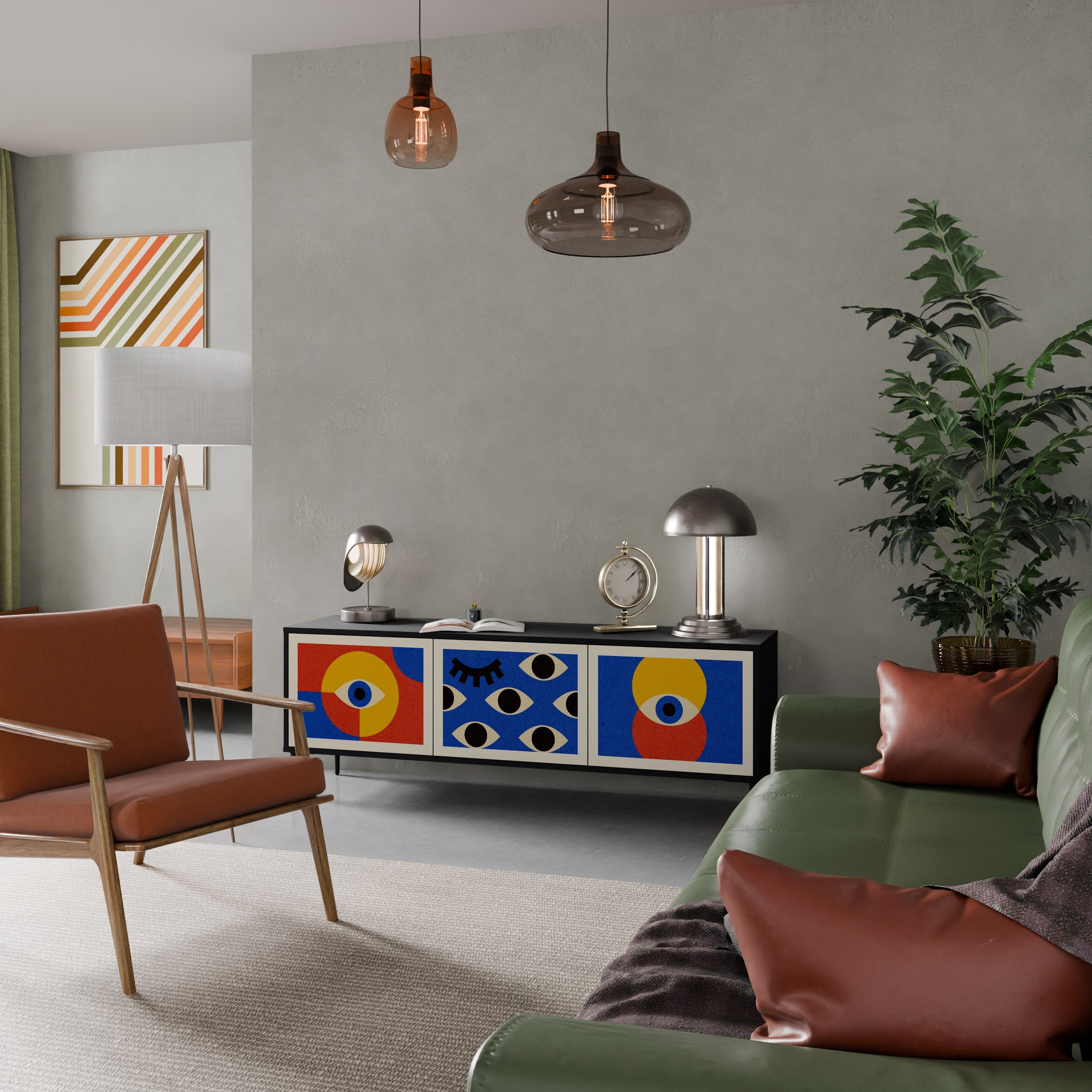 GEOMETRIC EYES TV-Lowboard mit 3 Türen in Schwarz