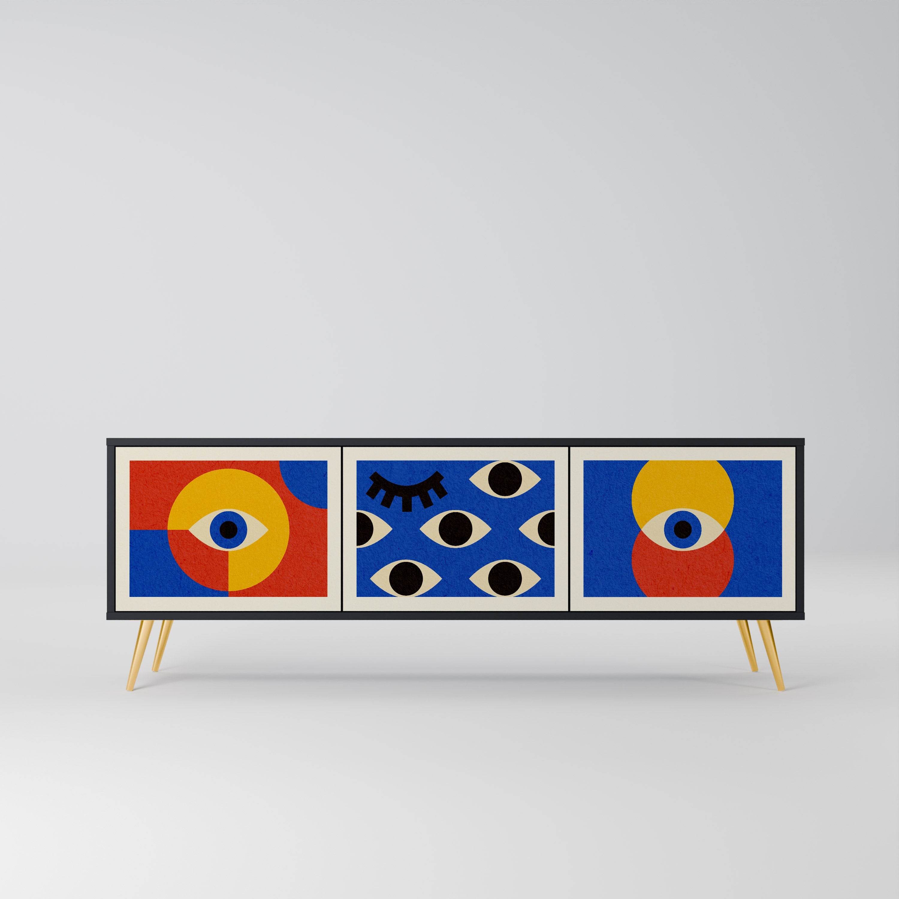 GEOMETRIC EYES TV-Lowboard mit 3 Türen in Schwarz