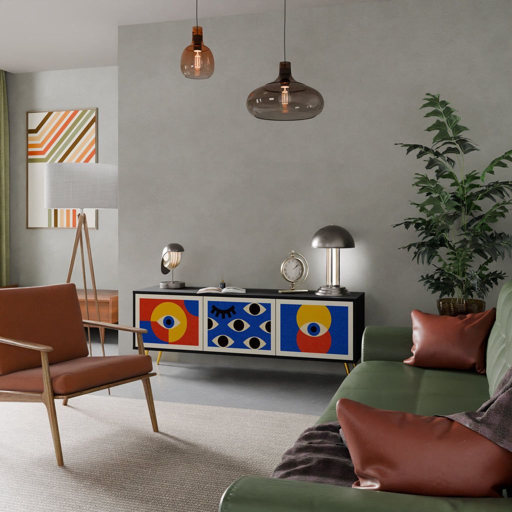 GEOMETRIC EYES TV-Lowboard mit 3 Türen in Schwarz