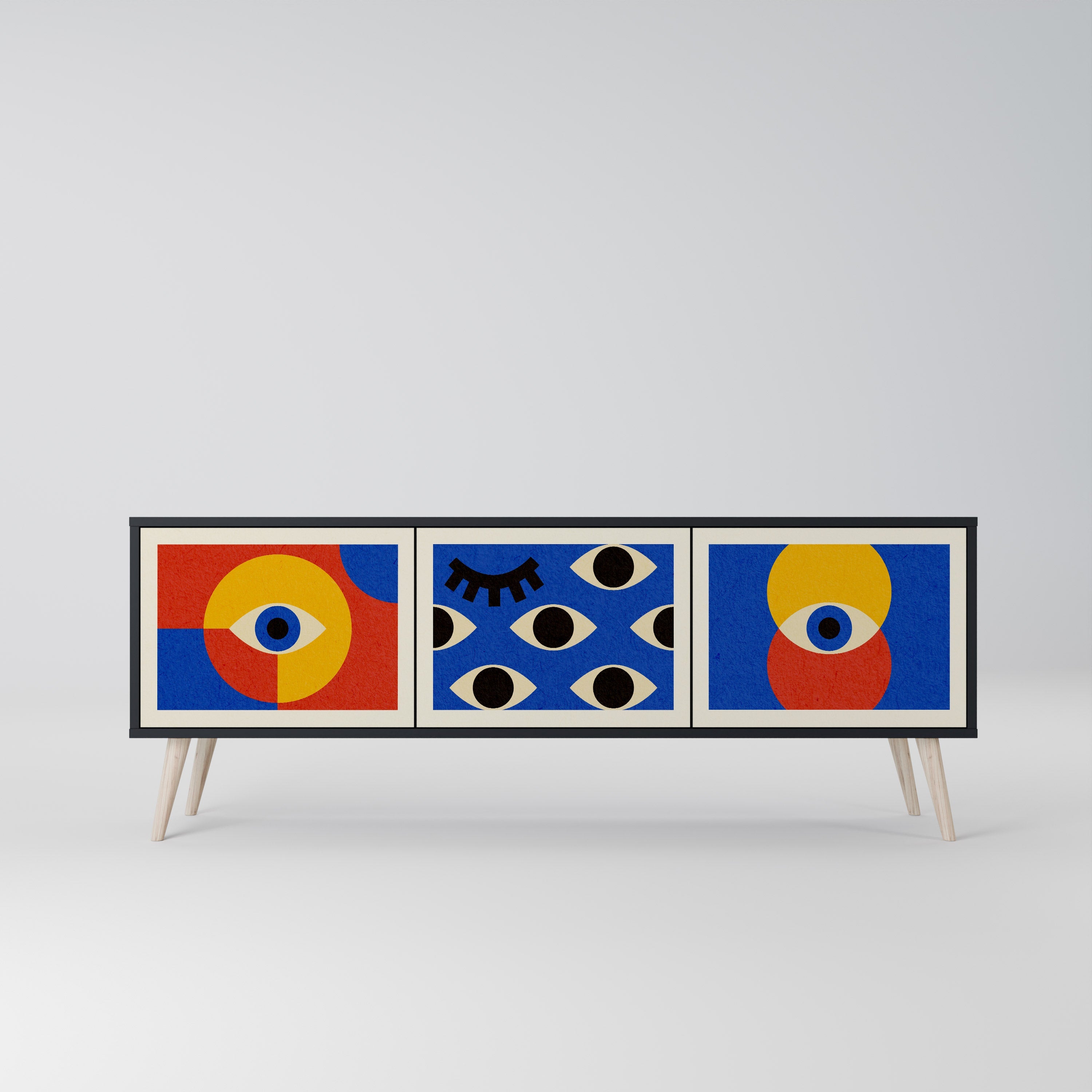 GEOMETRIC EYES TV-Lowboard mit 3 Türen in Schwarz