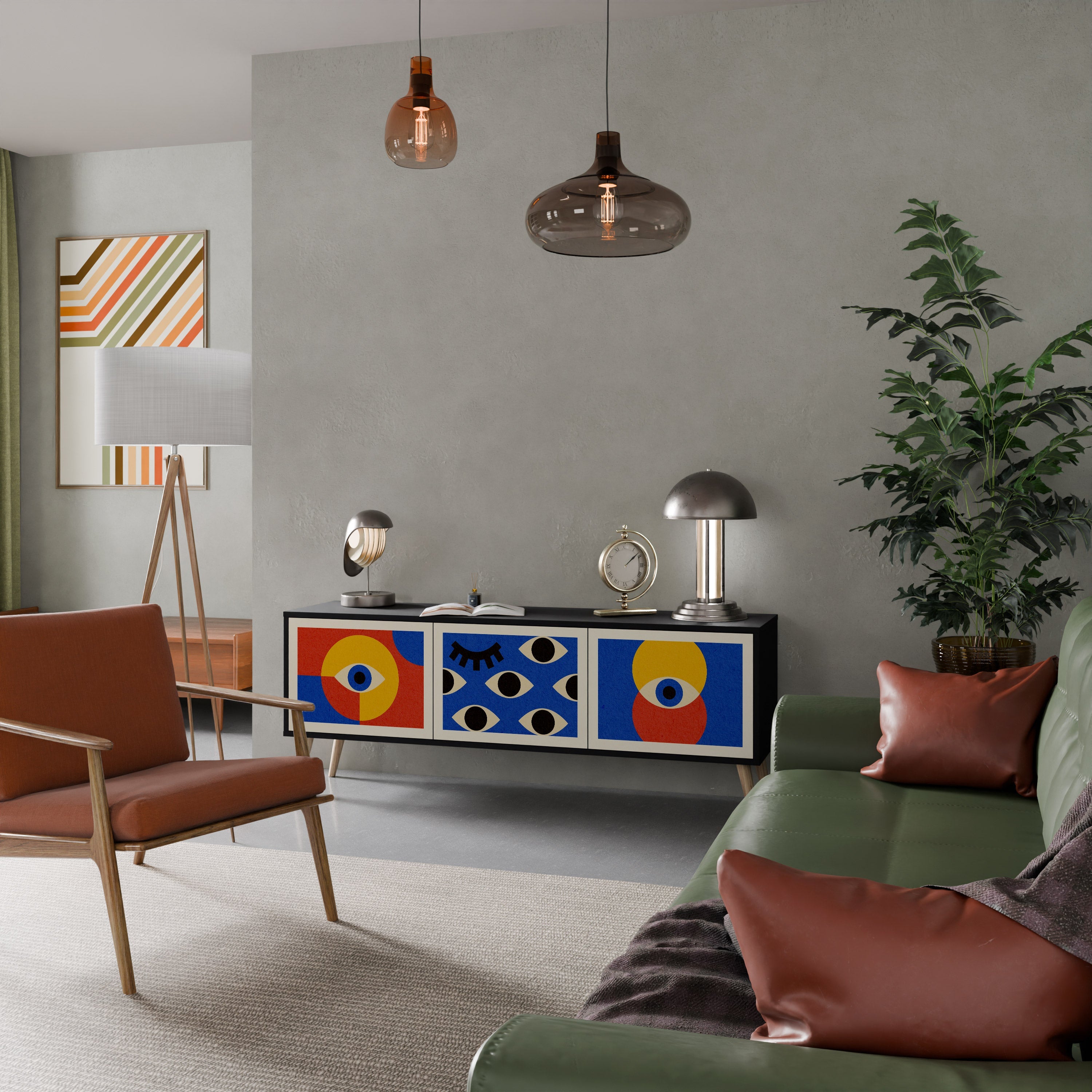 GEOMETRIC EYES TV-Lowboard mit 3 Türen in Schwarz