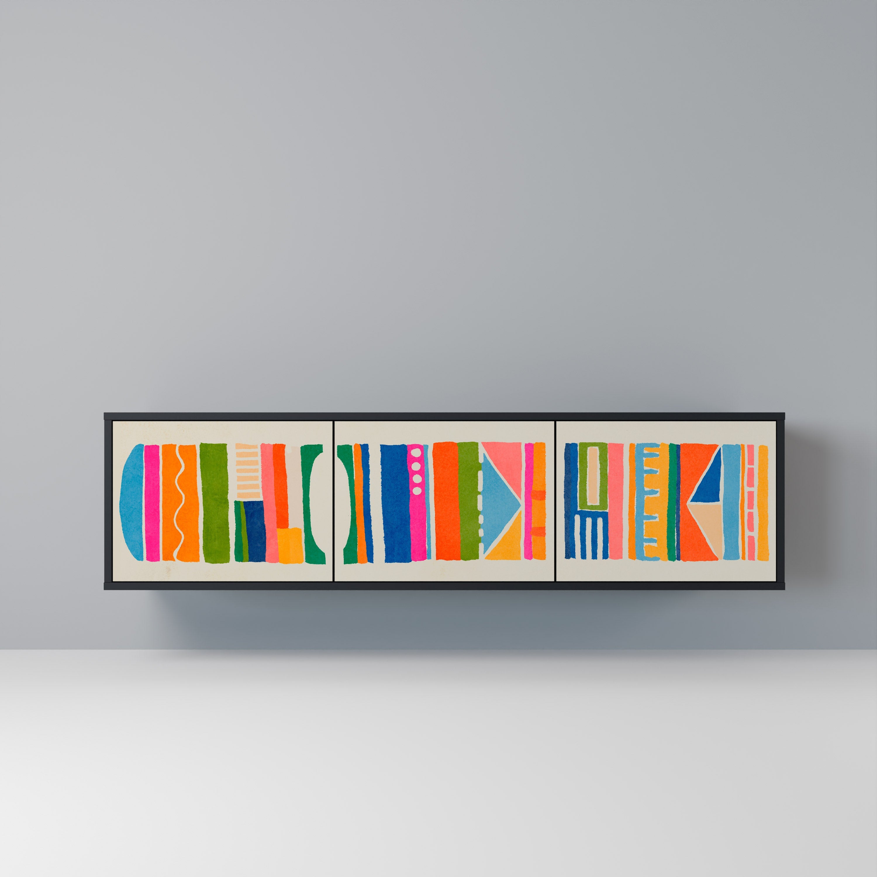 GEOMETRIC SHINE TV-Lowboard mit 3 Türen in Schwarz