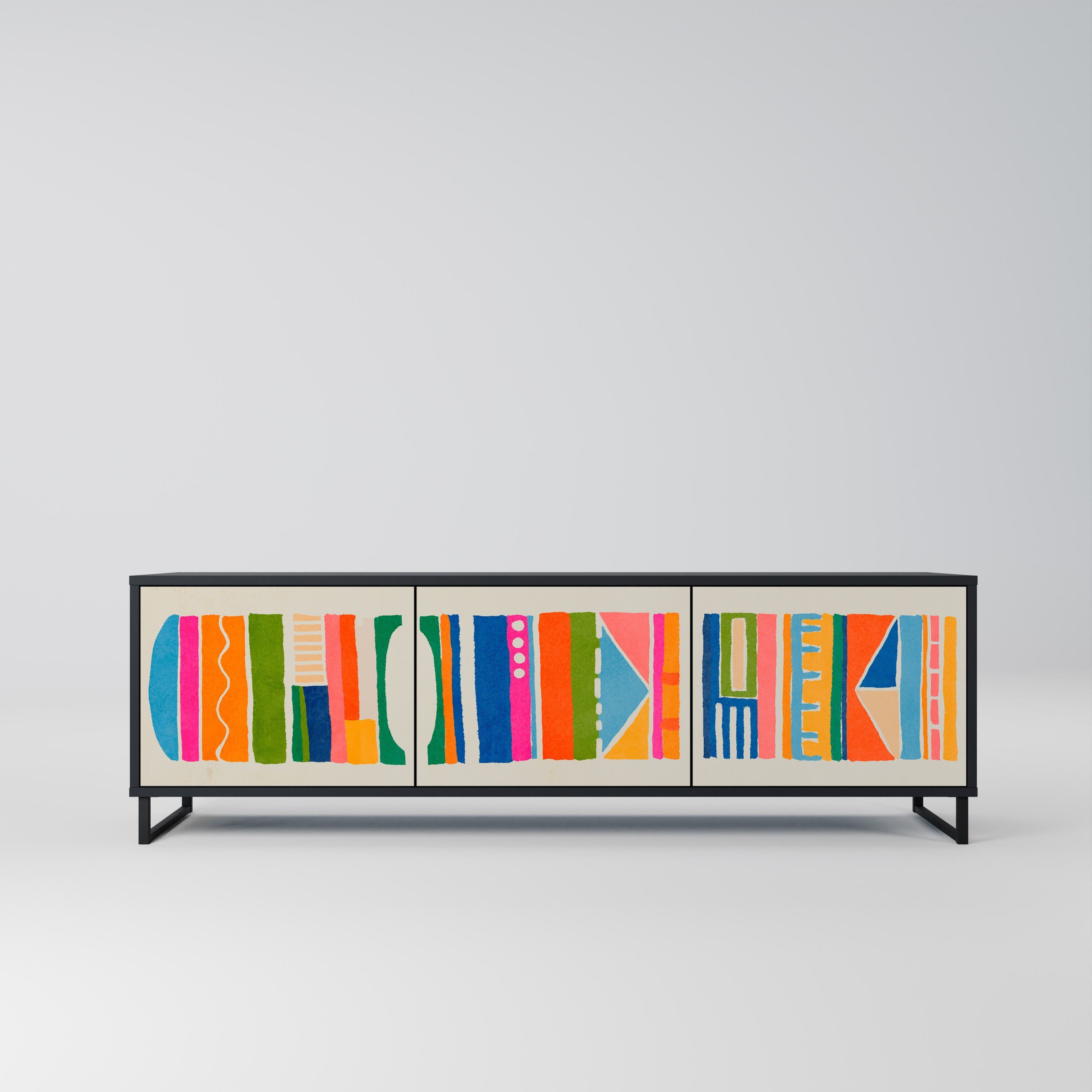 GEOMETRIC SHINE TV-Lowboard mit 3 Türen in Schwarz