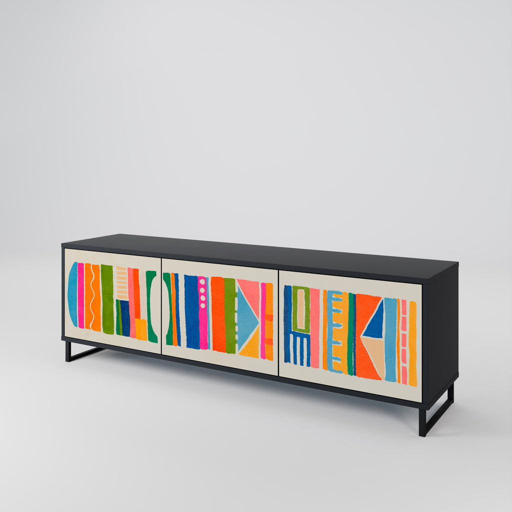 GEOMETRIC SHINE TV-Lowboard mit 3 Türen in Schwarz