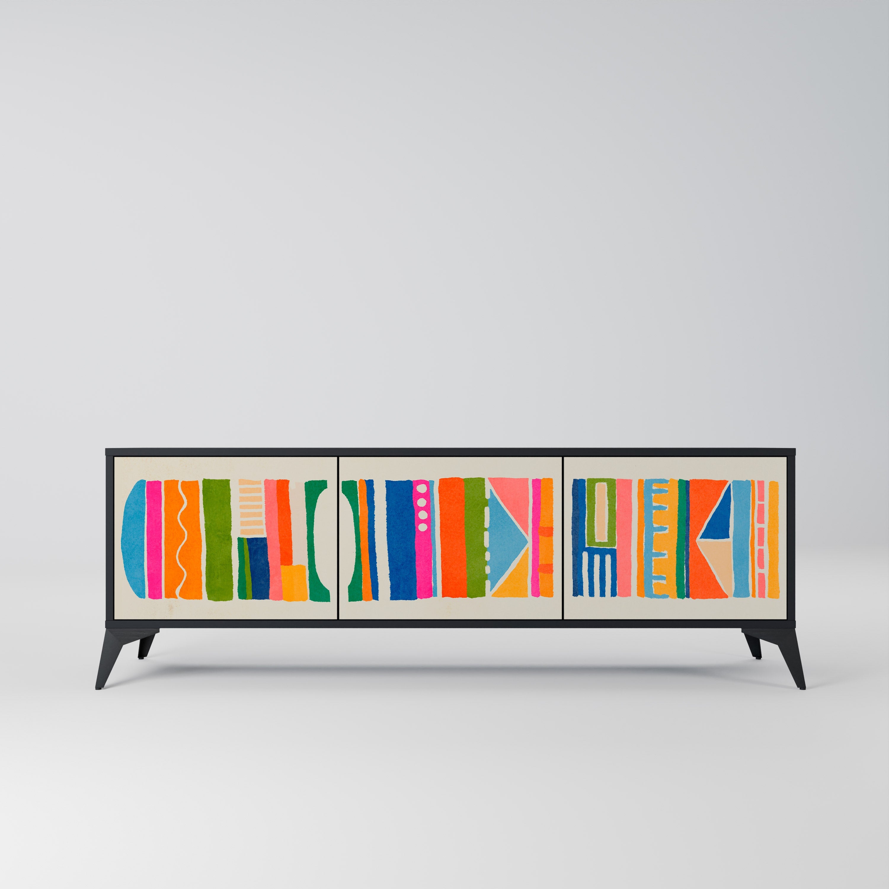 GEOMETRIC SHINE TV-Lowboard mit 3 Türen in Schwarz