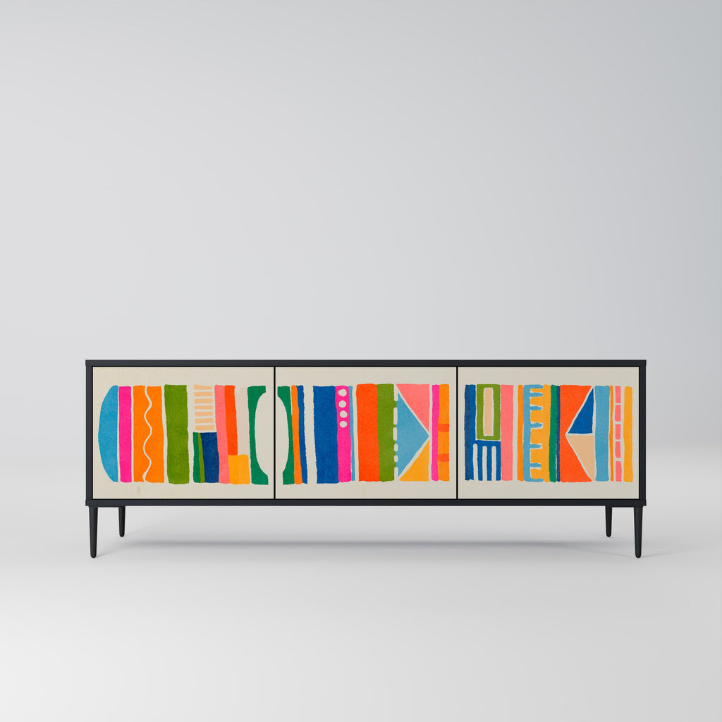 GEOMETRIC SHINE TV-Lowboard mit 3 Türen in Schwarz