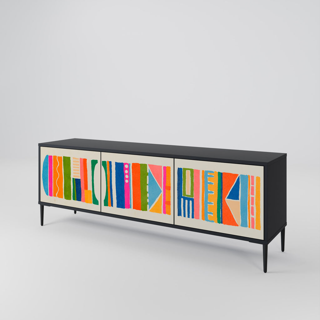 GEOMETRIC SHINE TV-Lowboard mit 3 Türen in Schwarz