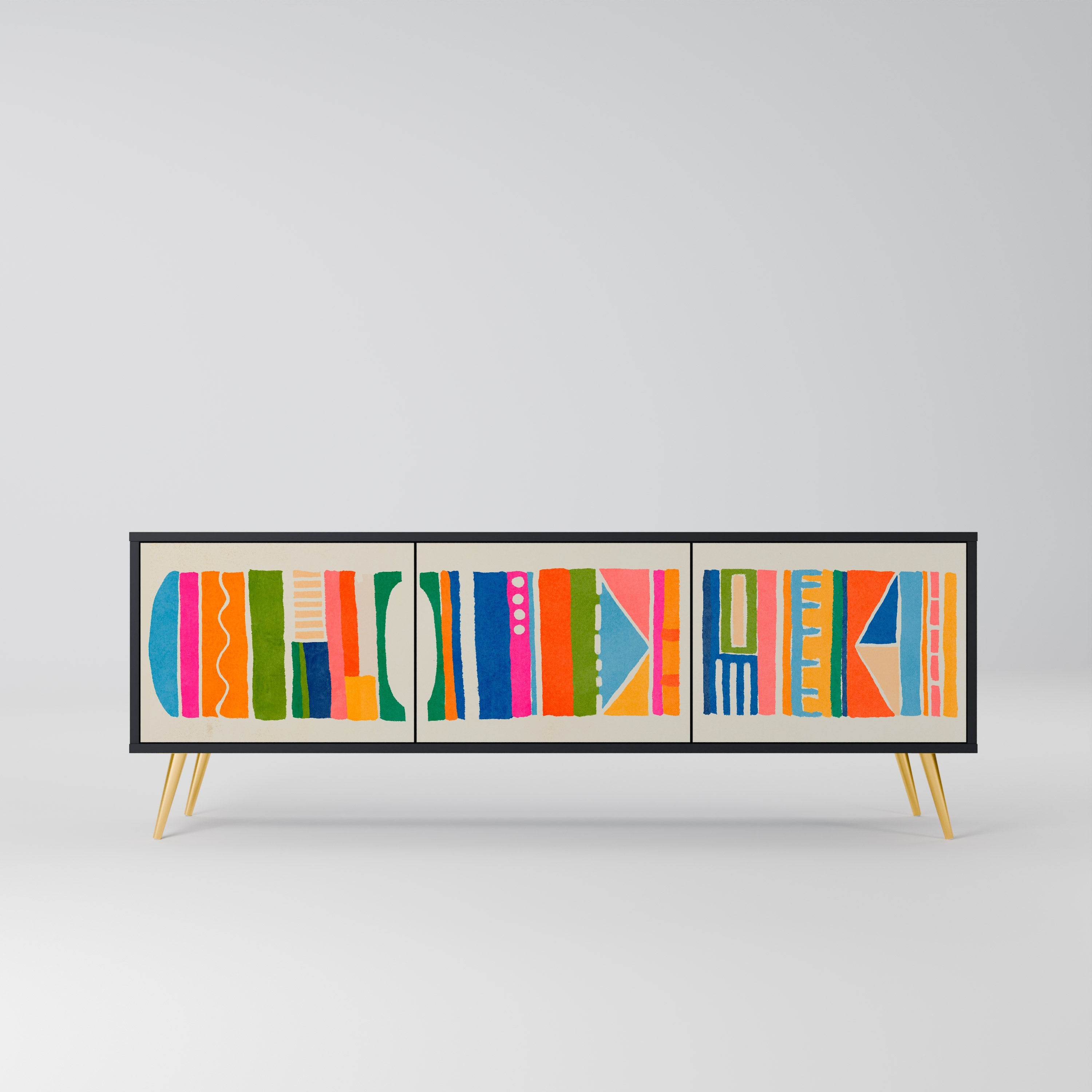 GEOMETRIC SHINE TV-Lowboard mit 3 Türen in Schwarz