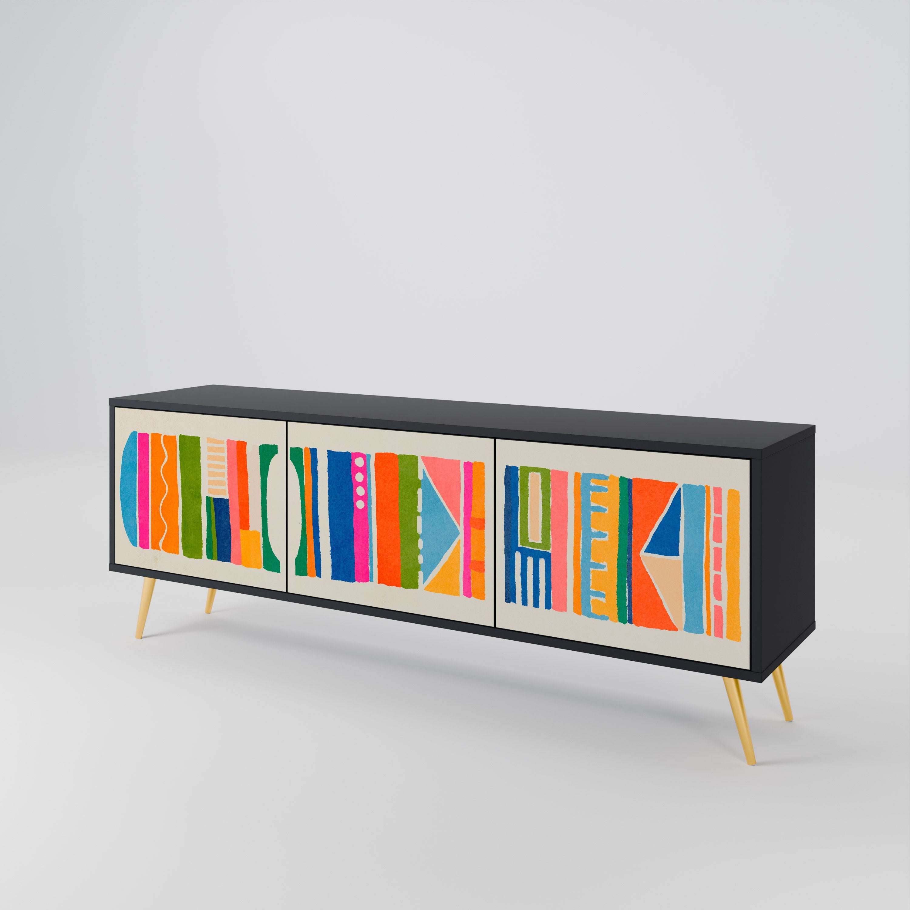 GEOMETRIC SHINE TV-Lowboard mit 3 Türen in Schwarz