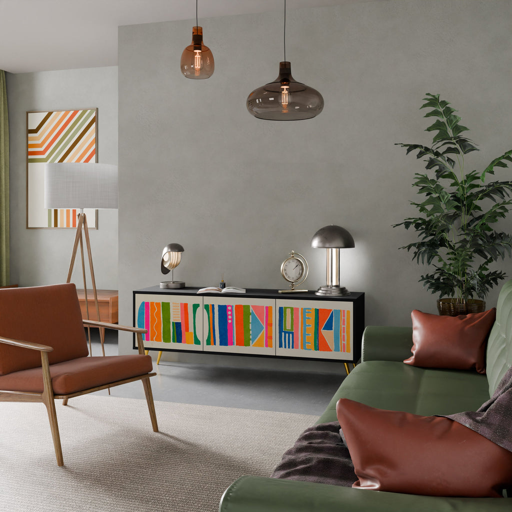 GEOMETRIC SHINE TV-Lowboard mit 3 Türen in Schwarz