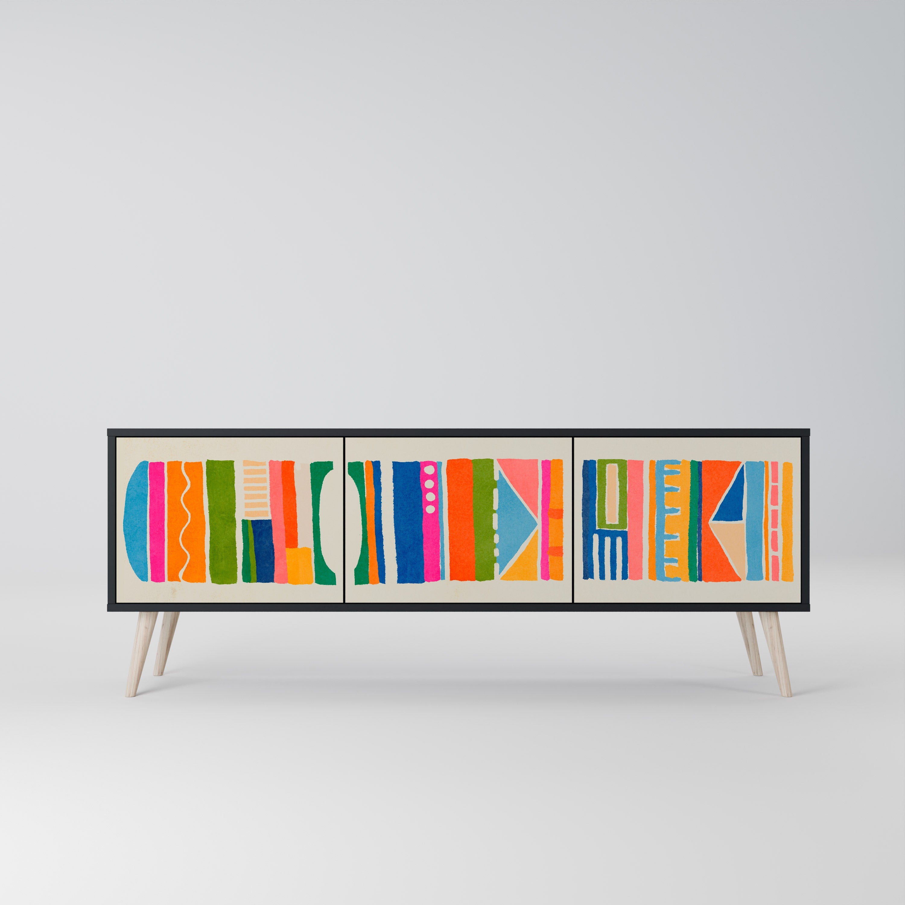 GEOMETRIC SHINE TV-Lowboard mit 3 Türen in Schwarz