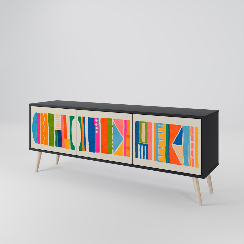 GEOMETRIC SHINE TV-Lowboard mit 3 Türen in Schwarz